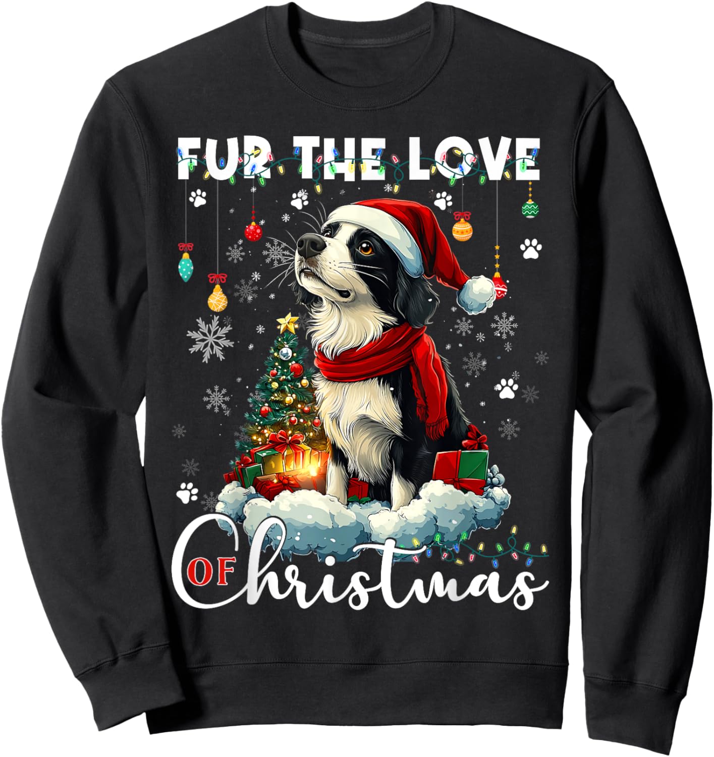Border Collie Christmas Tree Decorations Dog Lover Xmas Men Women Kids Sweatshirt - Sweatshirt | Black
