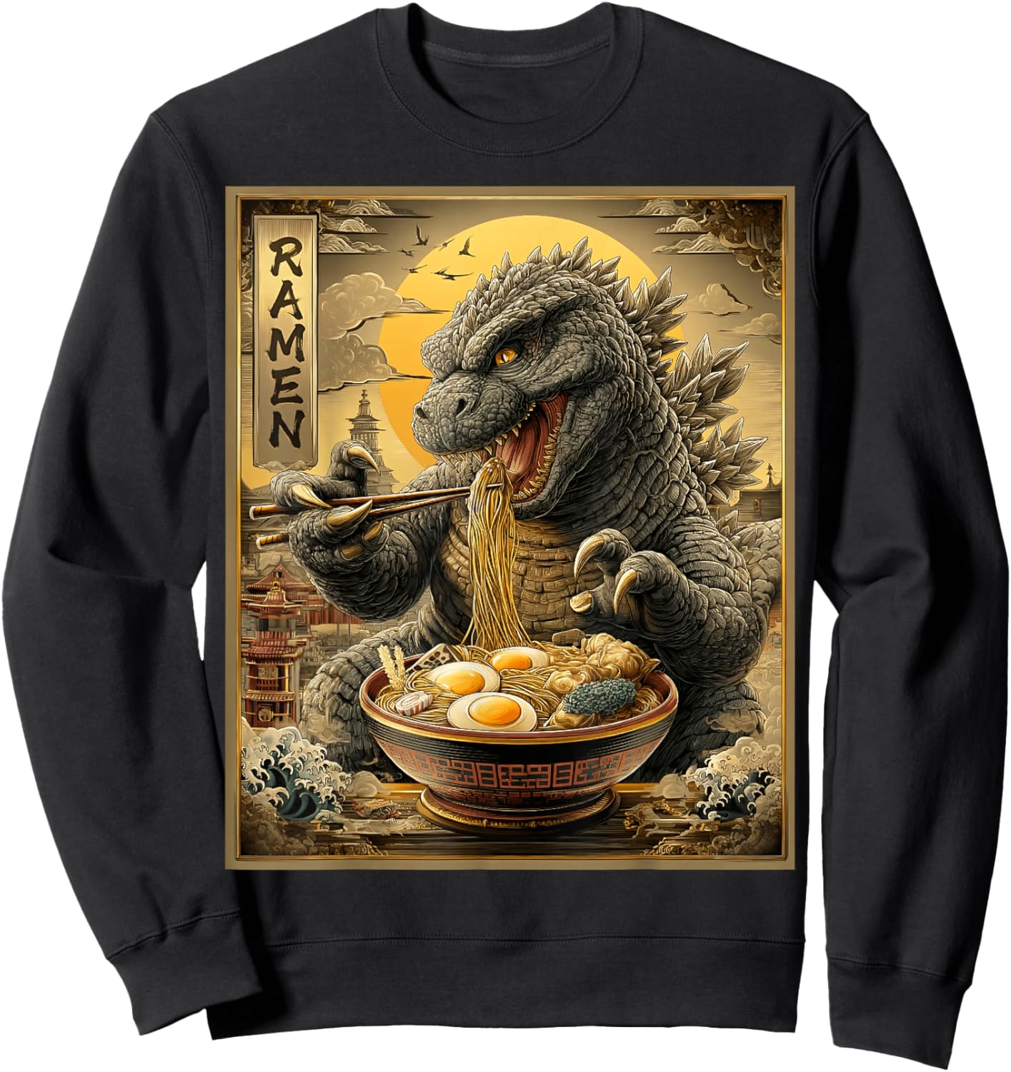 Funny Ramen Monster Anime Otaku Noodles Graphic Sweatshirt - Sweatshirt | Black