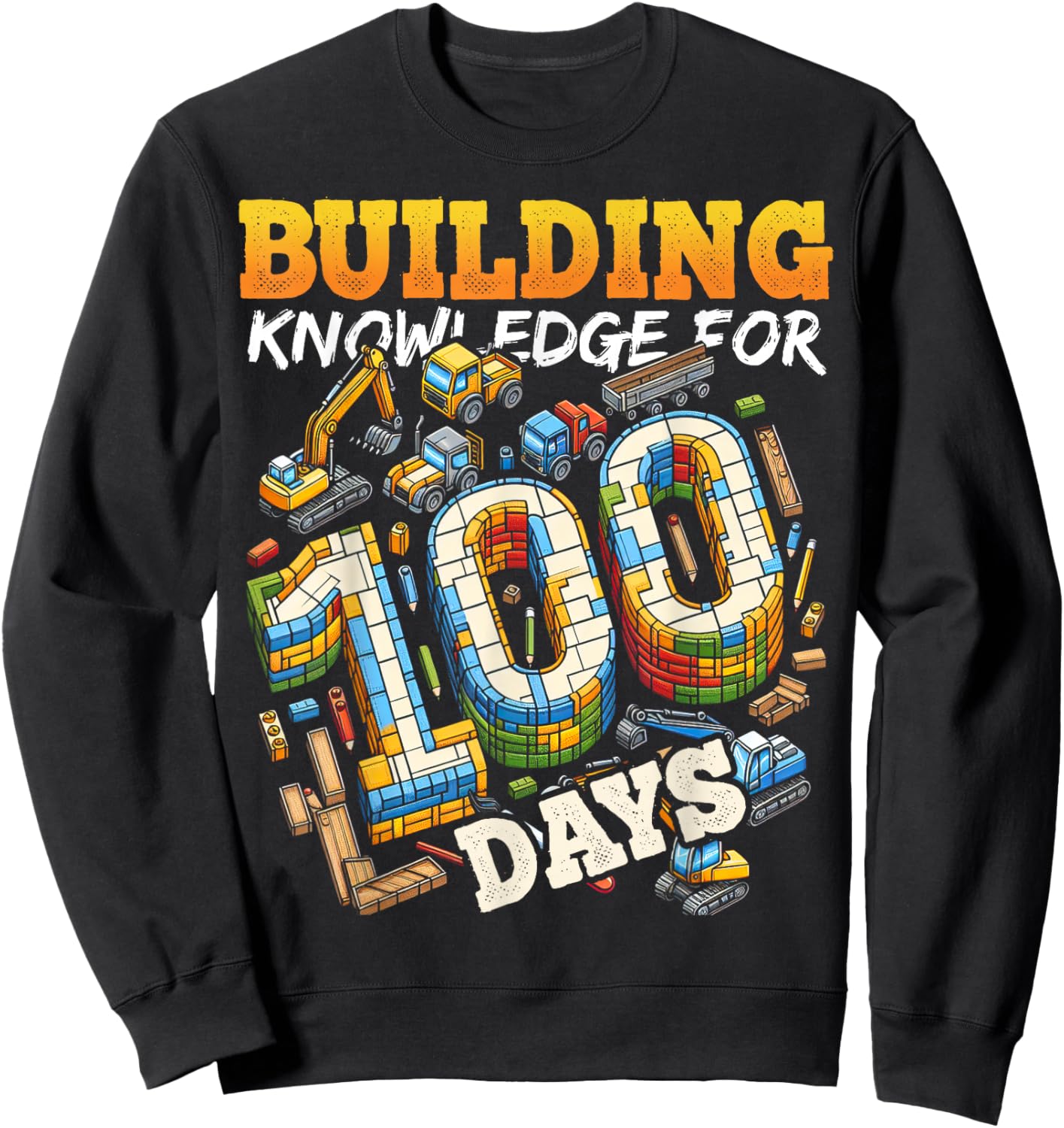 100 Days of School Boys Teacher 100th Day Construction Truck Sweatshirt - Sweatshirt | Black