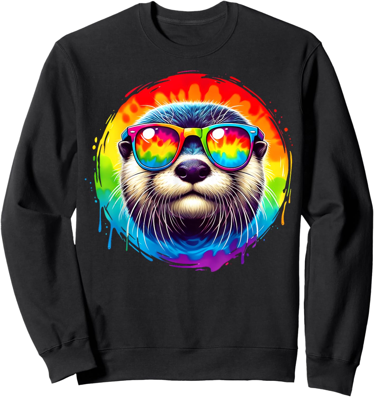 Cool Tie Dye Sunglasses Otter Illustration Art Sweatshirt - Sweatshirt | Black