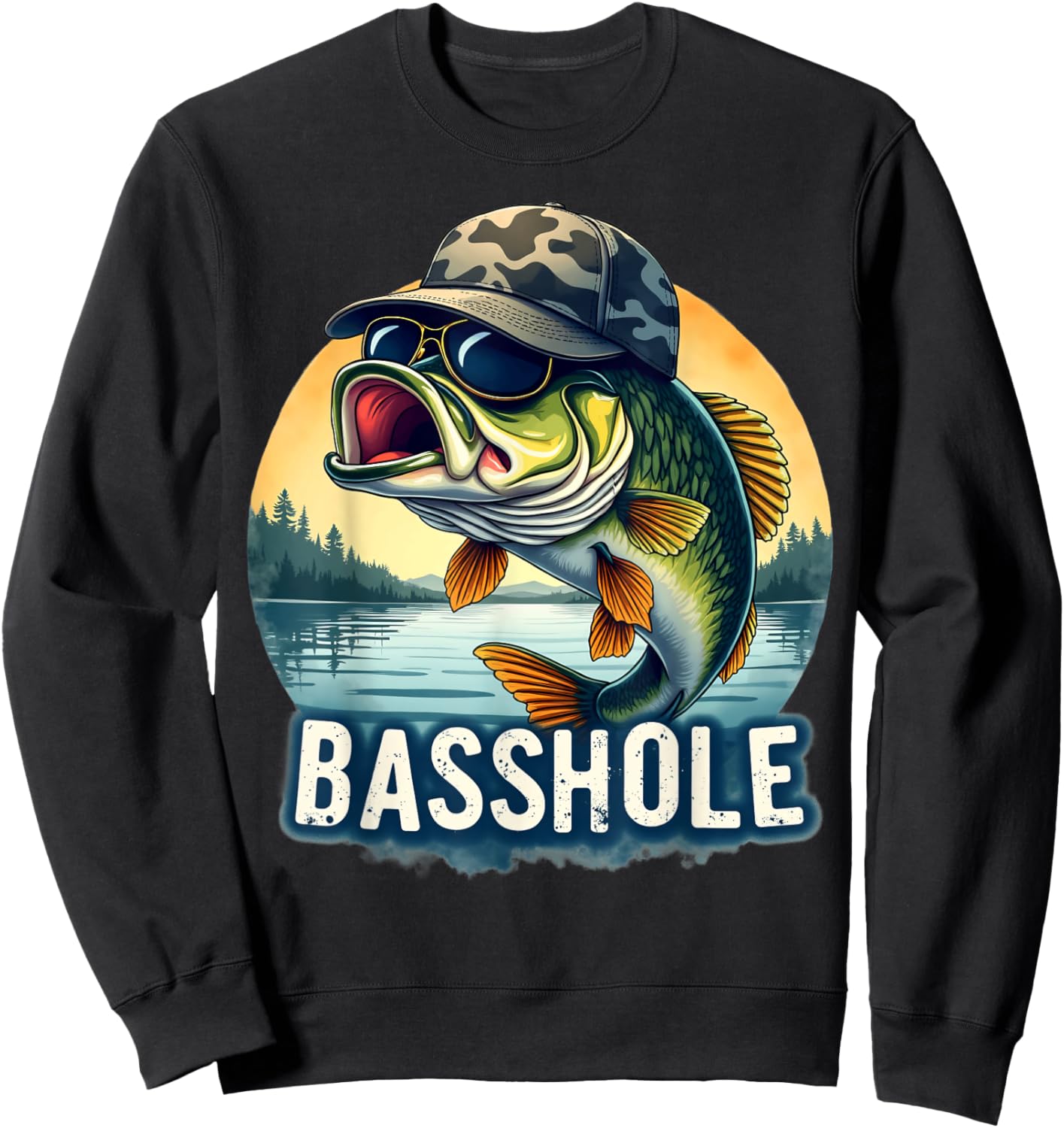Basshole Funny Bass Fishing Dad Sweatshirt - Sweatshirt | Black