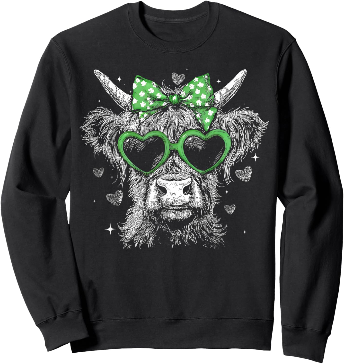 Highland Cattle Cow Lucky Shamrock Irish St.Patrick's Day Sweatshirt - Sweatshirt | Black