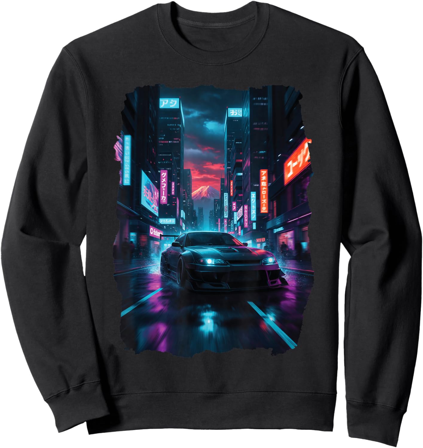 Cool Japanese car Drifting Graphic Art Sweatshirt - Sweatshirt | Black