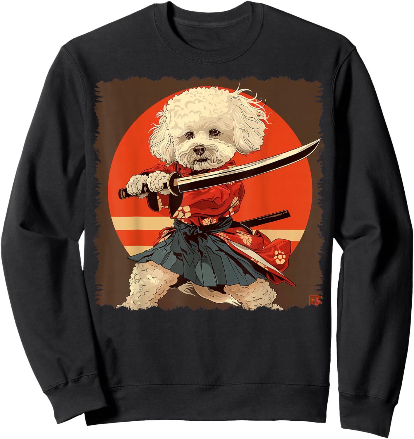 Bichon Frise Dog Japanese Art Samurai Ukiyo-e Vintage Sweatshirt - Sweatshirt | Black