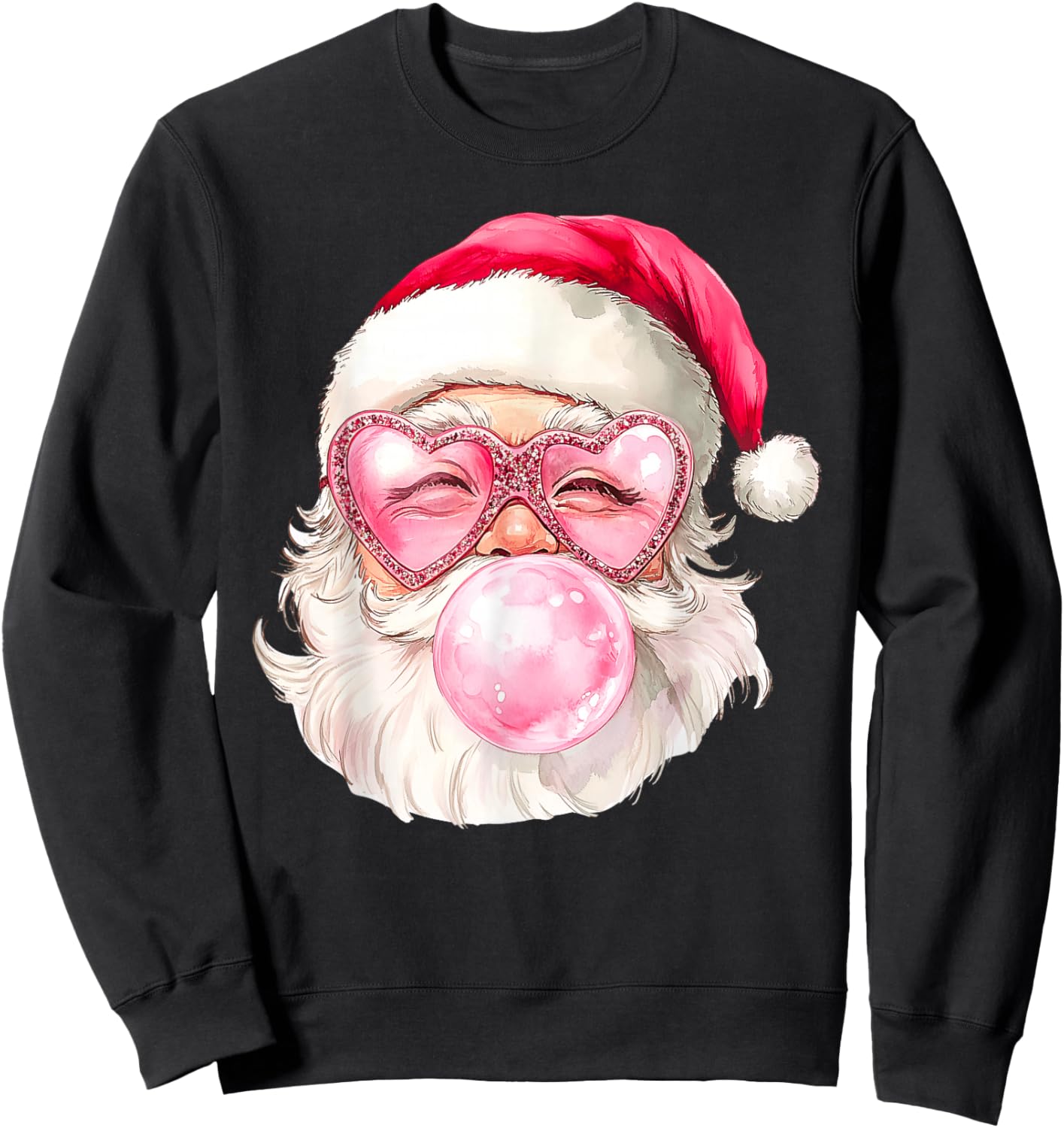 Vintage Retro Santa Christmas Bubble Gum Pink Sunglasses Sweatshirt - Sweatshirt | Black