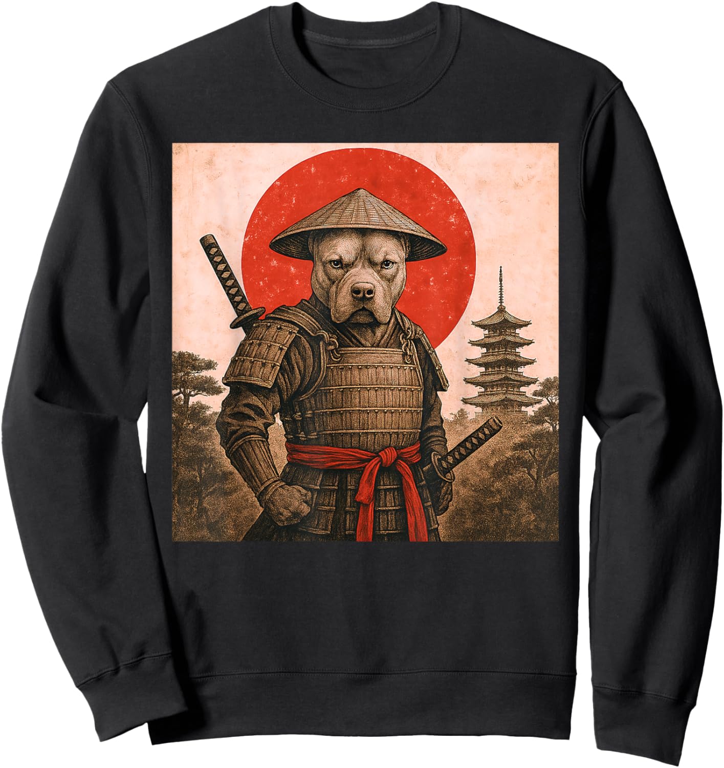 Amateur Dogs Ukiyo-e Japanese Vintage Pit Bull Samurai Warrior Sweatshirt - Sweatshirt | Black