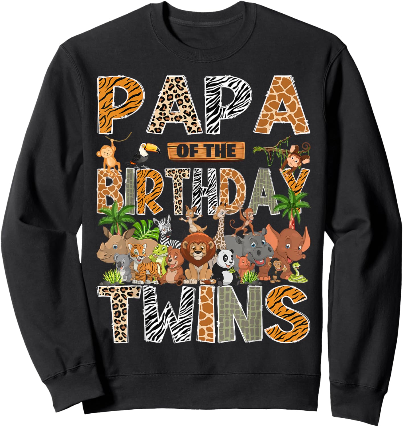 Papa of The Birthday Twins Safari Wild One Zoo Animal Sweatshirt - Sweatshirt | Black