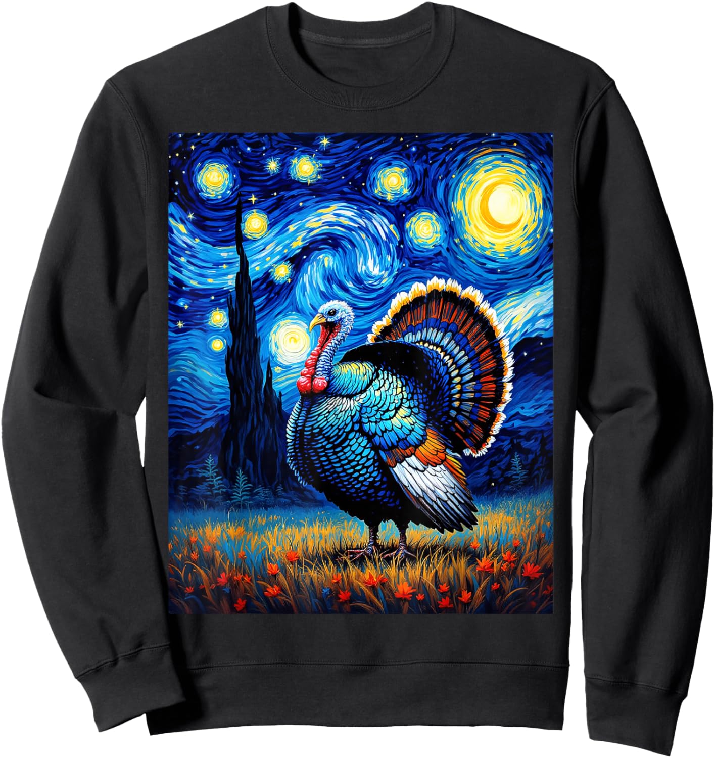 Van Gogh's Starry Night Wild Turkey Gobbler Animal Lovers Sweatshirt - Sweatshirt | Black