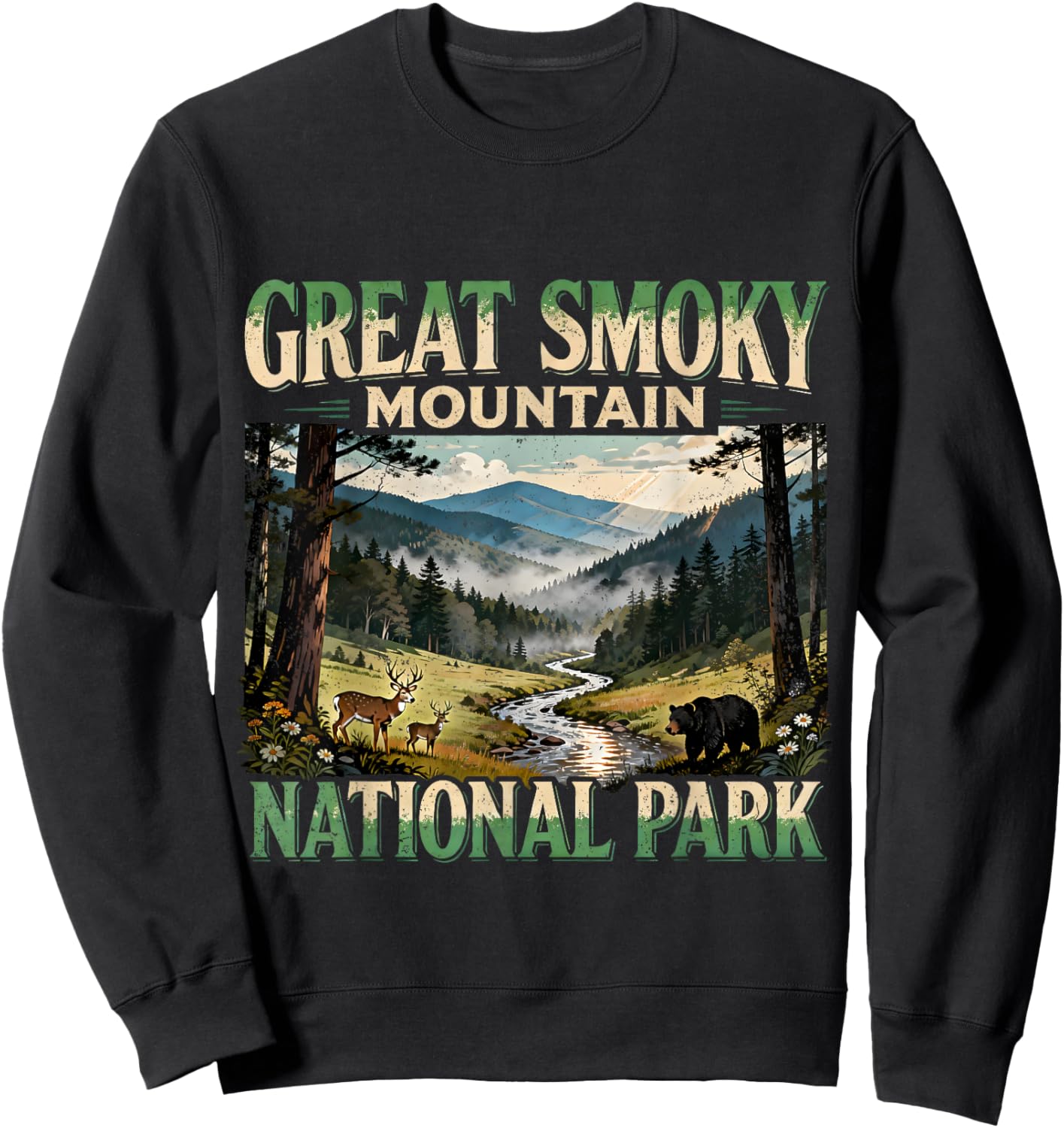 Great Smoky Mountains Bear Deer Wildlife Sweatshirt - Sweatshirt | Black