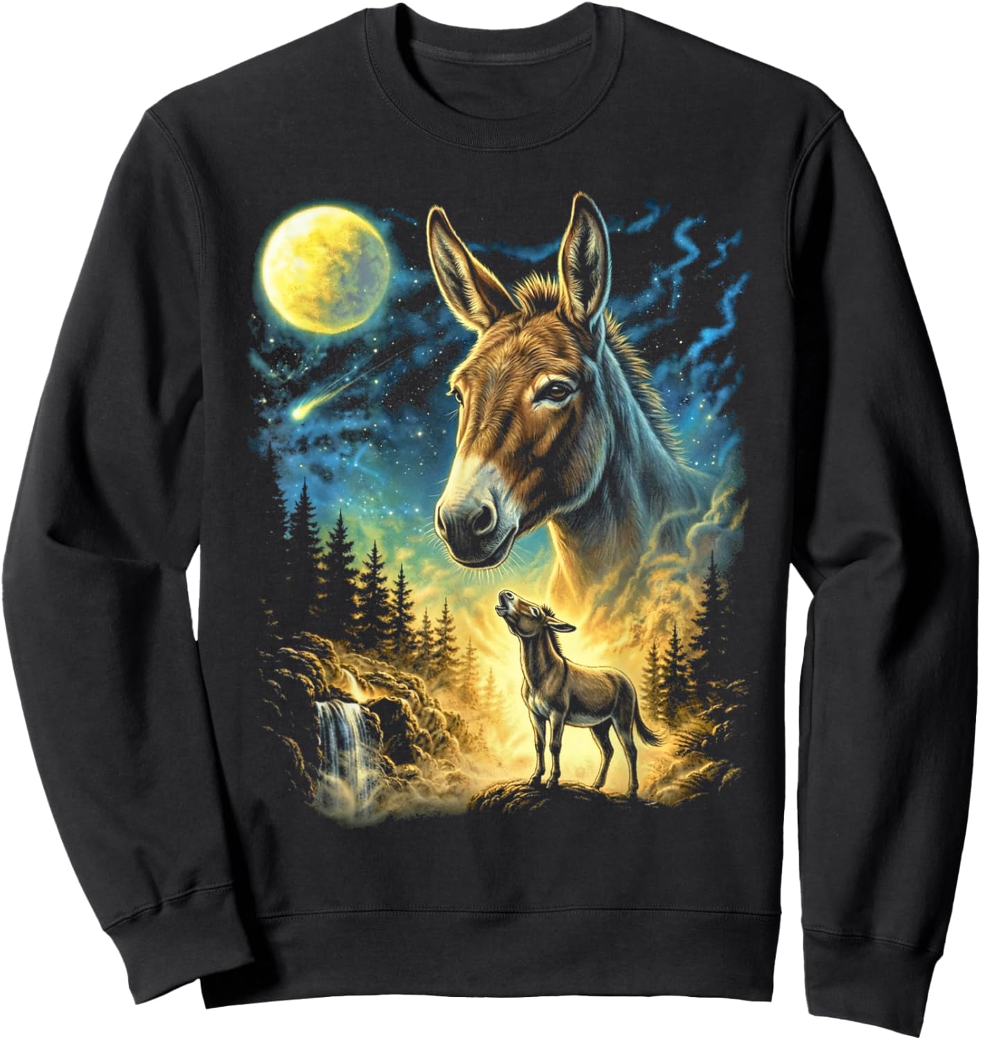 Mule Howling to The Moon Meme Funny 90's Mule Farm Animal Sweatshirt - Sweatshirt | Black
