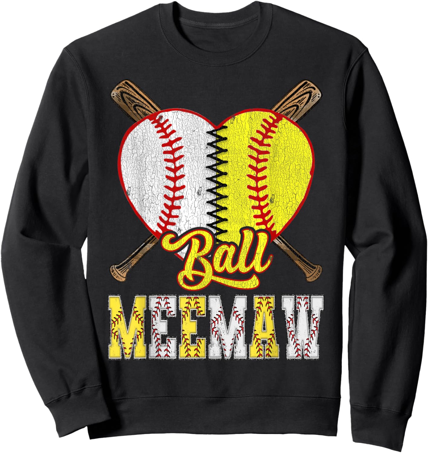 Meemaw Of Both Ball Meemaw Half Baseball Softball Sweatshirt - Sweatshirt | Black