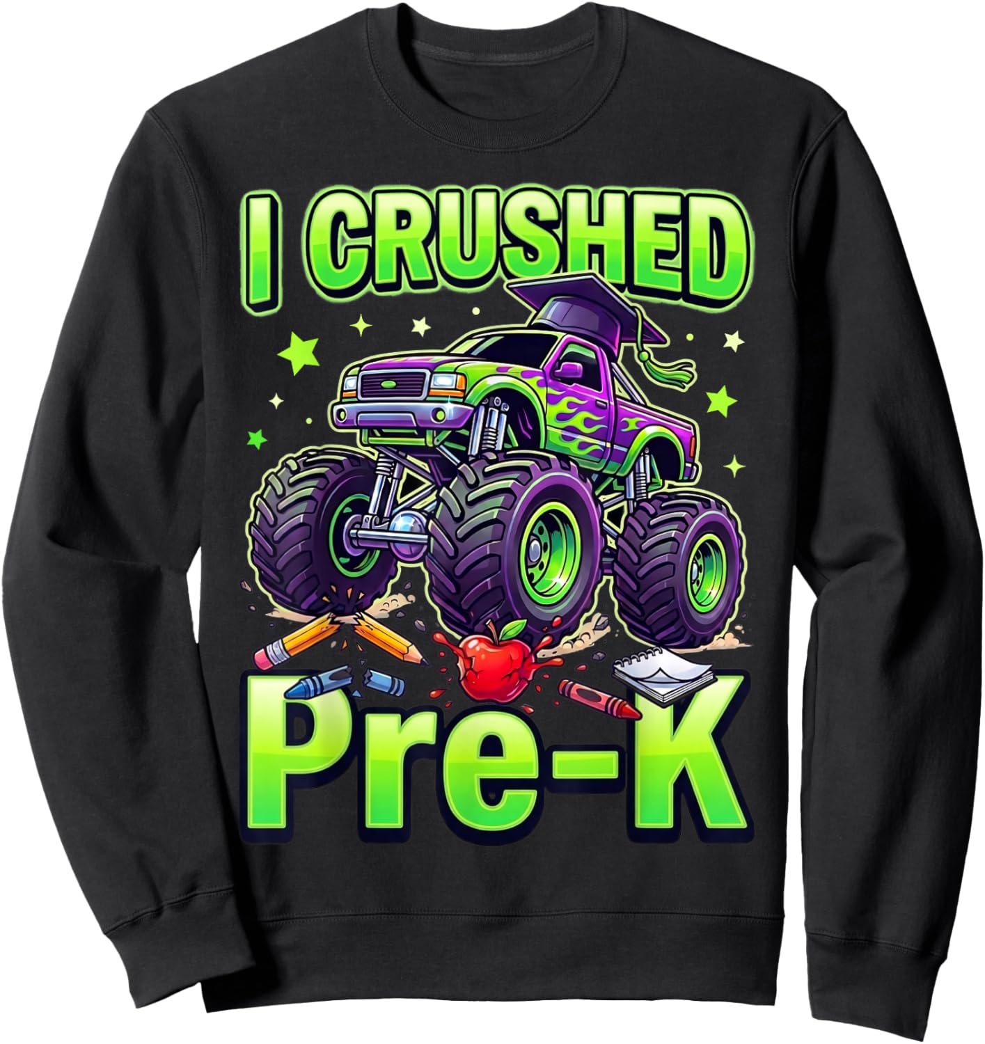 Graduation Pre-K Monster Truck Boys I Crushed Preschool Grad Sweatshirt - Sweatshirt | Black
