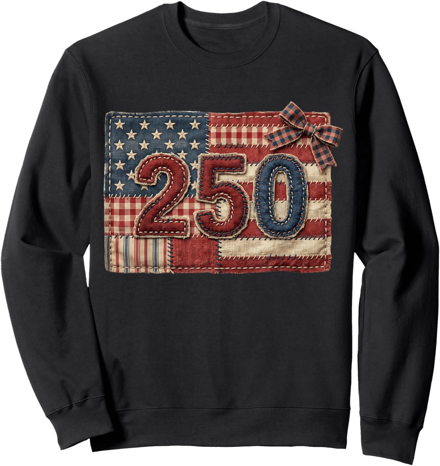 USA 250 Patriotic Patchwork American Flag 4th of July Sweatshirt - Sweatshirt | Black