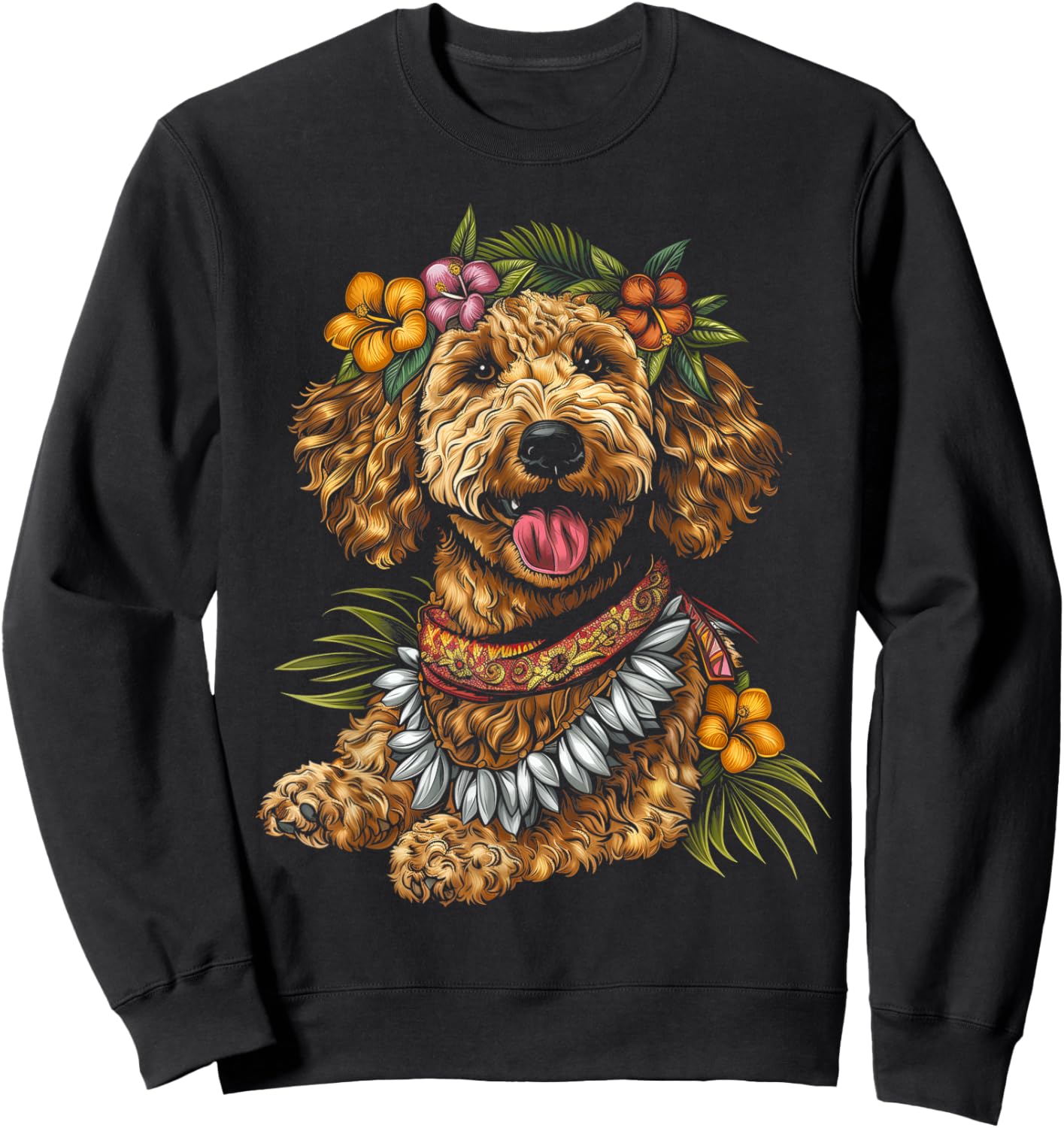 Goldendoodle Hawaiian Flowers Hibiscus Funny Doodle Mom Sweatshirt - Sweatshirt | Black