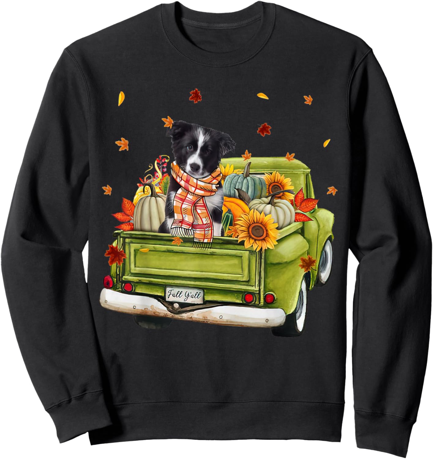 Happy Fall Y'all Border Collie Dog On Truck Pumpkin Fall Sweatshirt - Sweatshirt | Black