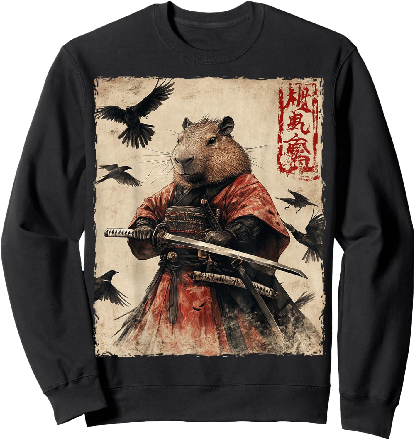 Capybara Samurai Graphic Japanese Warrior Anime Sweatshirt - Sweatshirt | Black