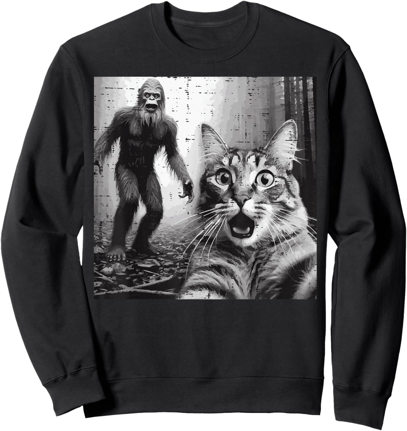 Bigfoot Sasquatch Cat Selfie Funny Saying Men Women Kids Sweatshirt - Sweatshirt | Black