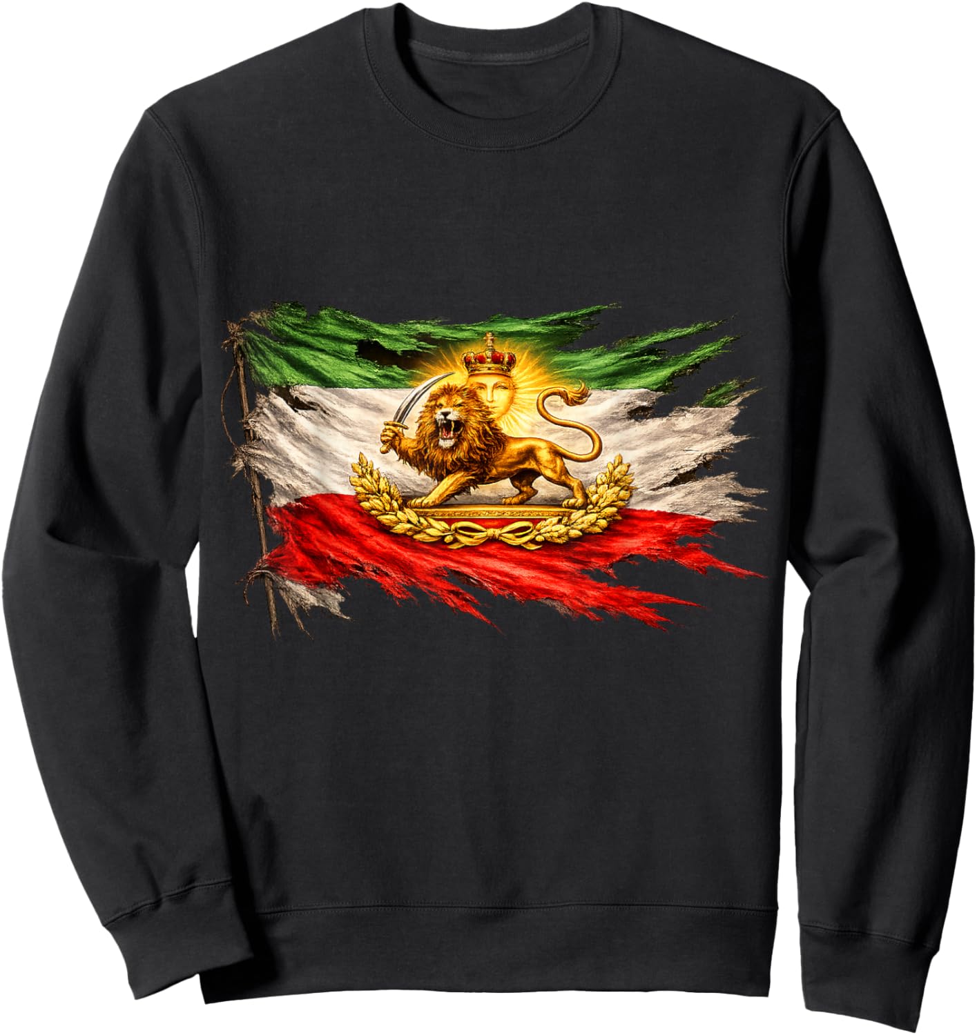Iran Flag with Lion and Sun Emblem, Vintage Persian Heritage Sweatshirt - Sweatshirt | Black