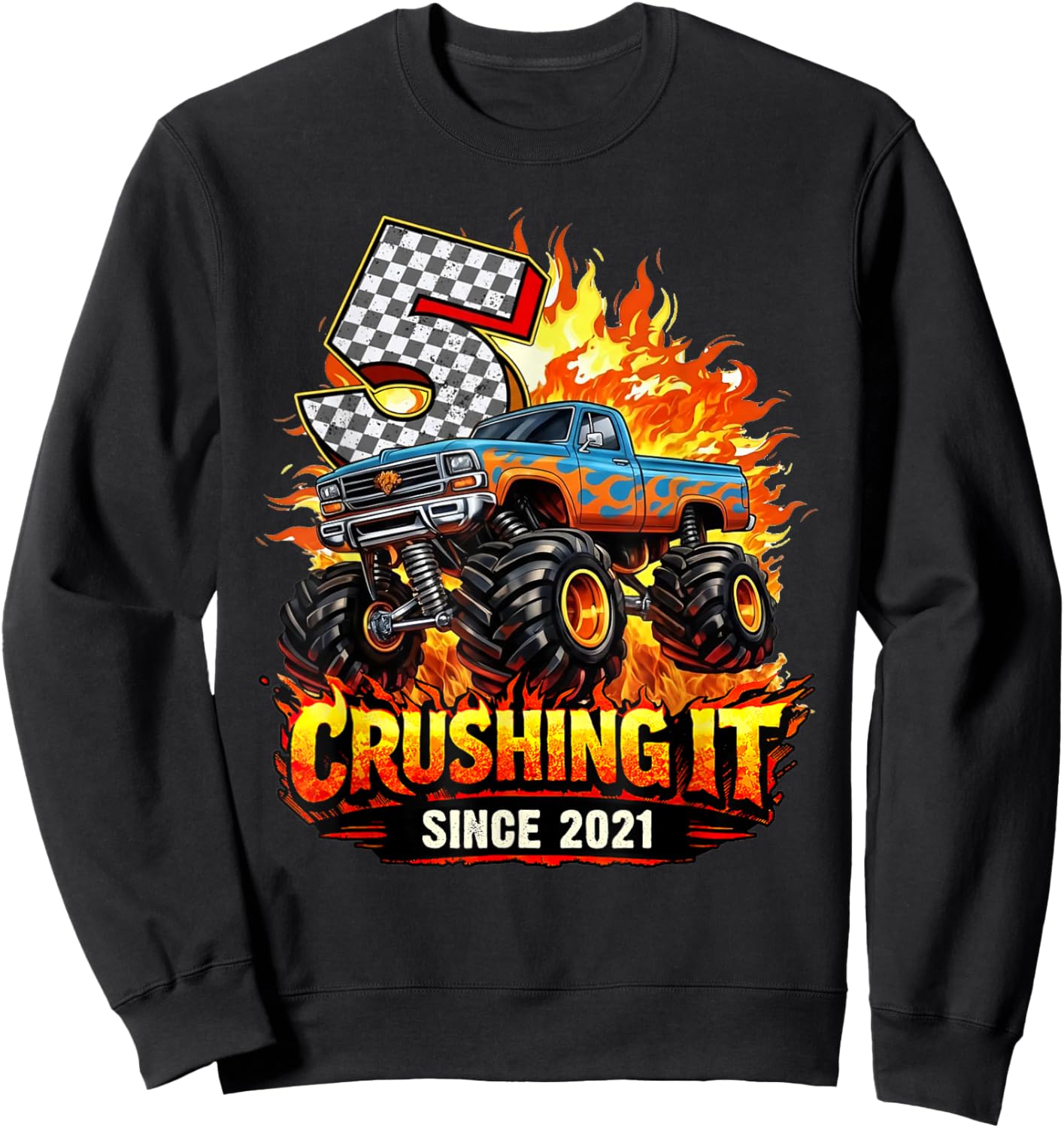Birthday 5th Monster Truck 5 Year Old Since 2021 Boys Kids Sweatshirt - Sweatshirt | Black