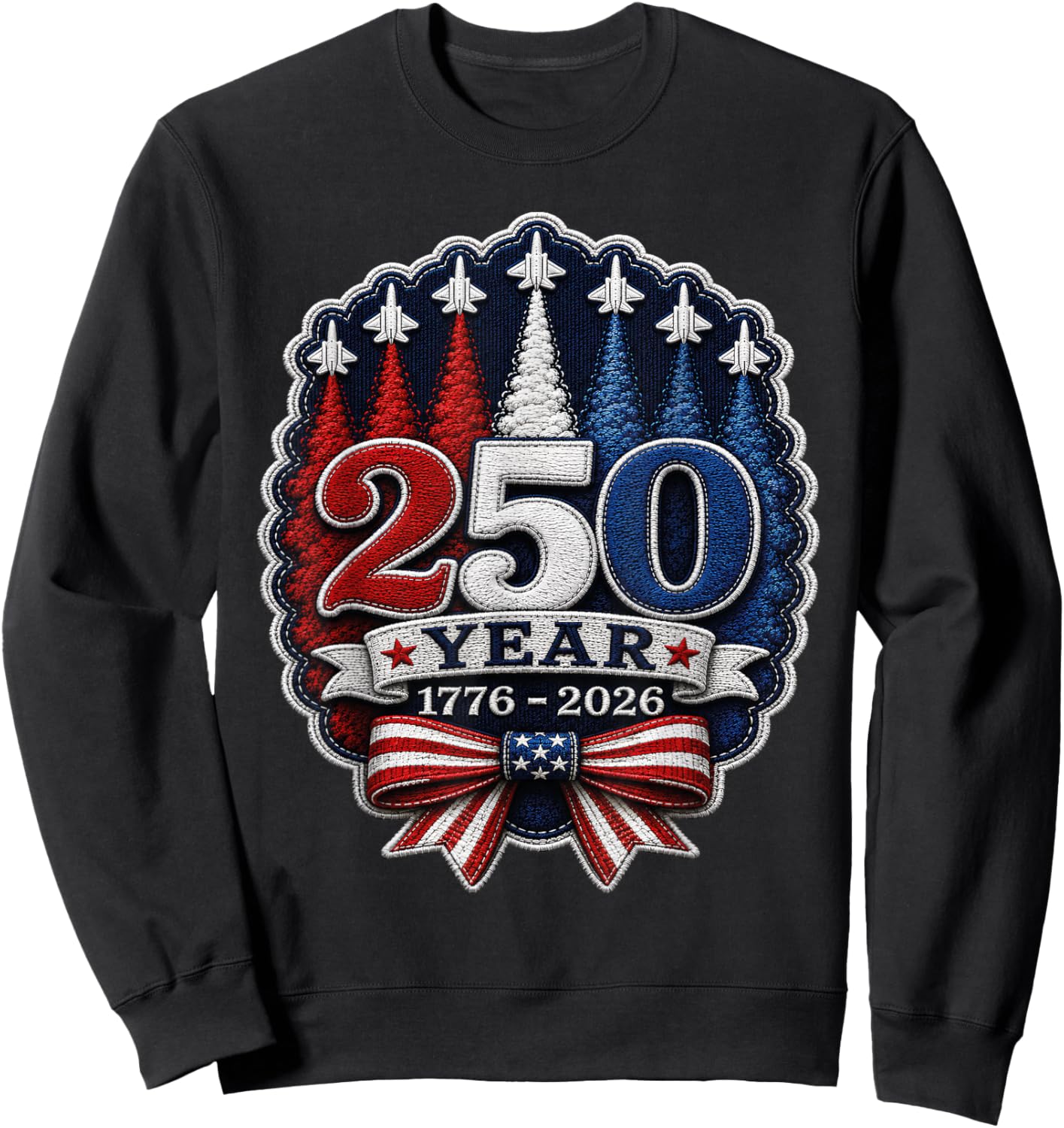 250th Anniversary USA Patriotic 250 Years USA Chenille Patch Sweatshirt - Sweatshirt | Black