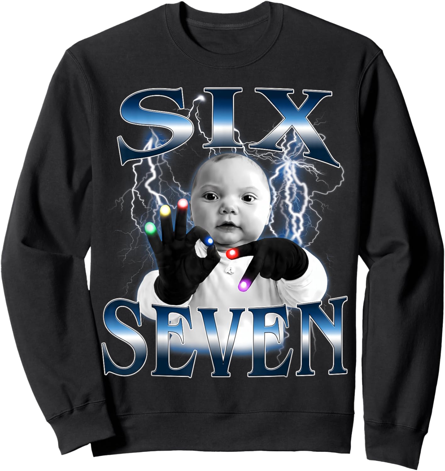 Ai Baby 67 Six Seven Bootleg Hand Gloving Niche Ai Baby Meme Sweatshirt - Sweatshirt | Black