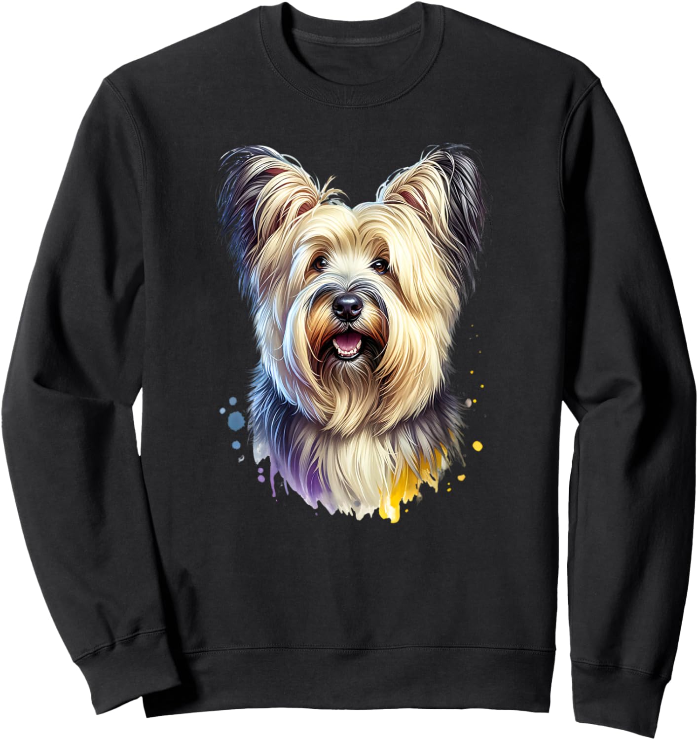 Skye Terrier Dog Watercolor Artwork Sweatshirt - Sweatshirt | Black
