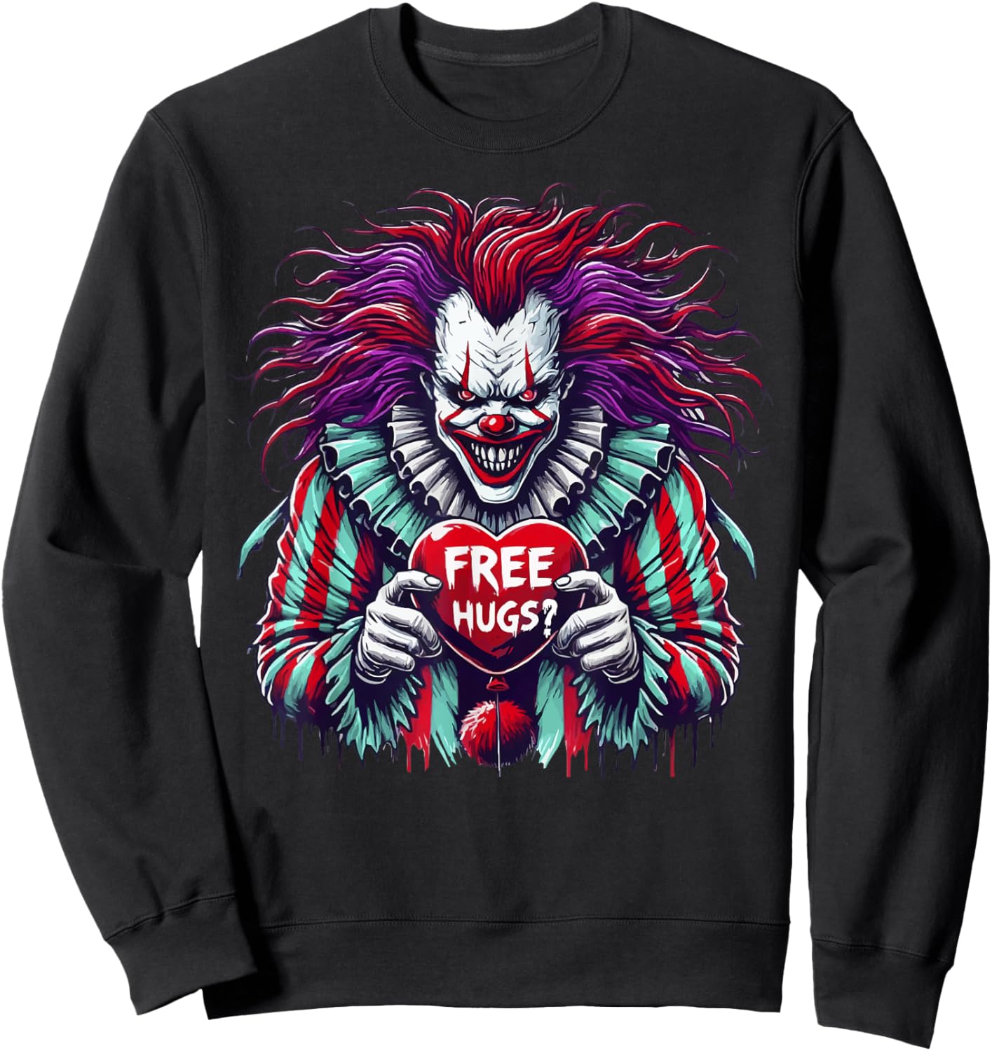 Free Hugs? Scary Horror Clown Lazy Halloween Costume Sweatshirt - Sweatshirt | Black