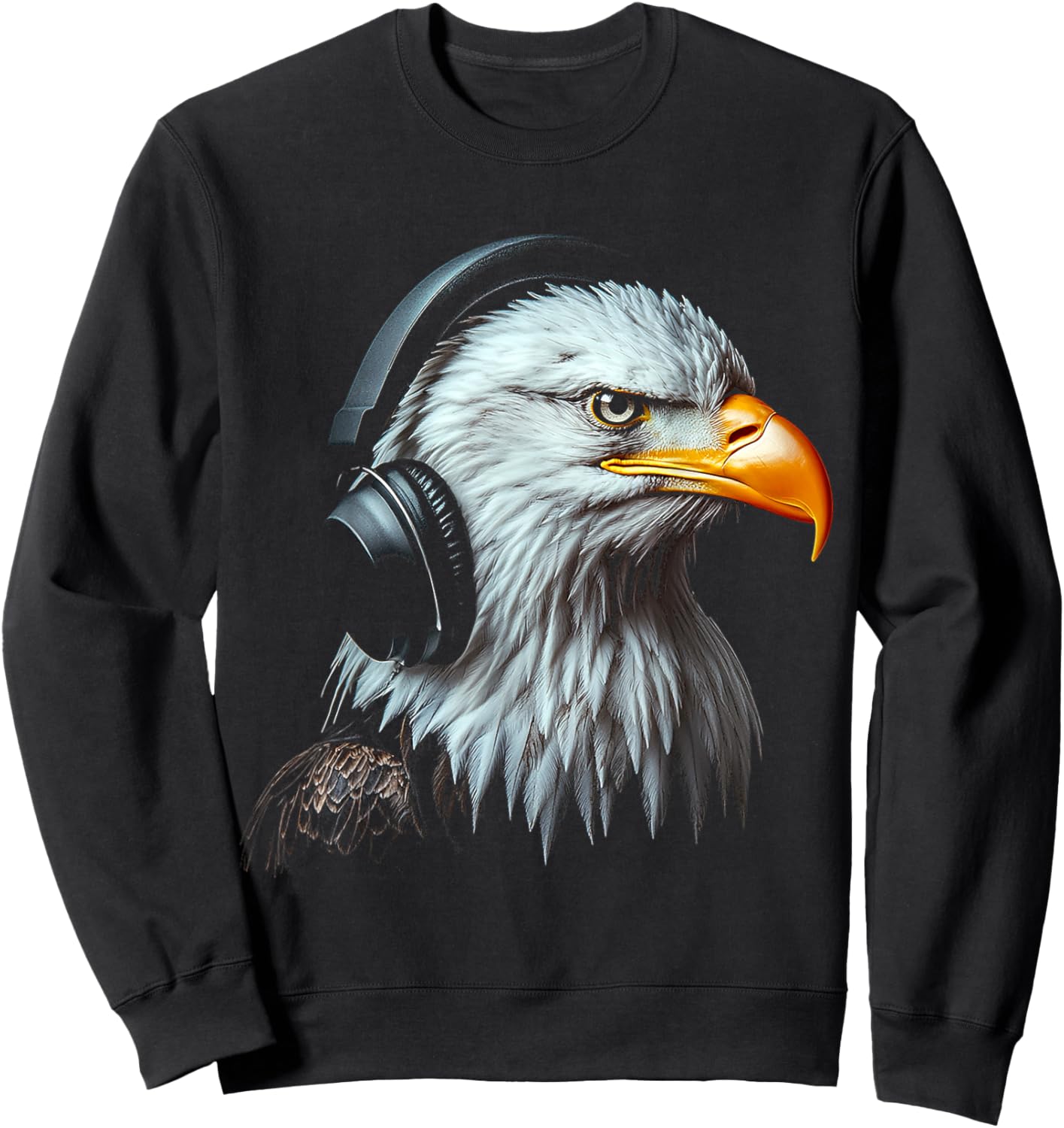 Eagle Bird Motif Animal Artwork Music Headphone Eagle Sweatshirt - Sweatshirt | Black