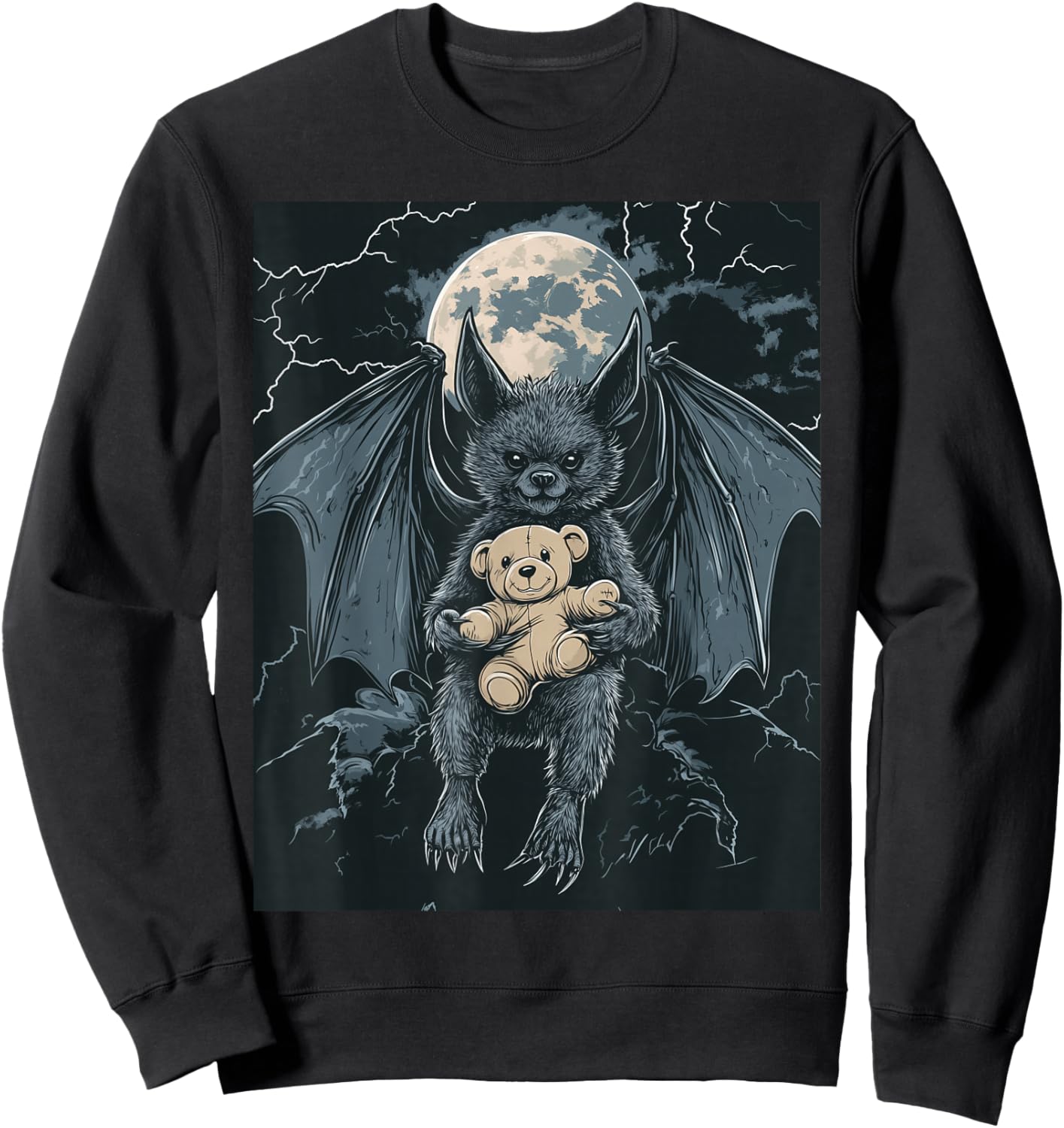 Bat Teddy Bear Moon Men's Gothic Women's Bat Sweatshirt - Sweatshirt | Black