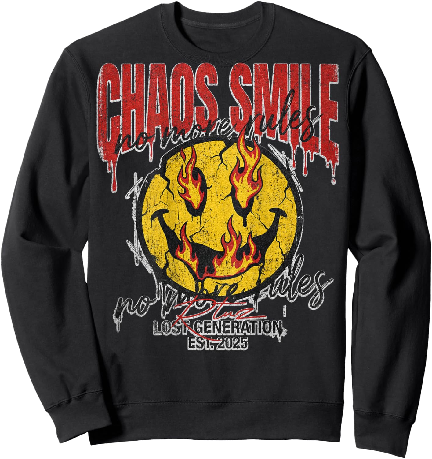 Backprint Streetwear Mode Fashion Damen Herren Retro Smile Sweatshirt - Sweatshirt | Black