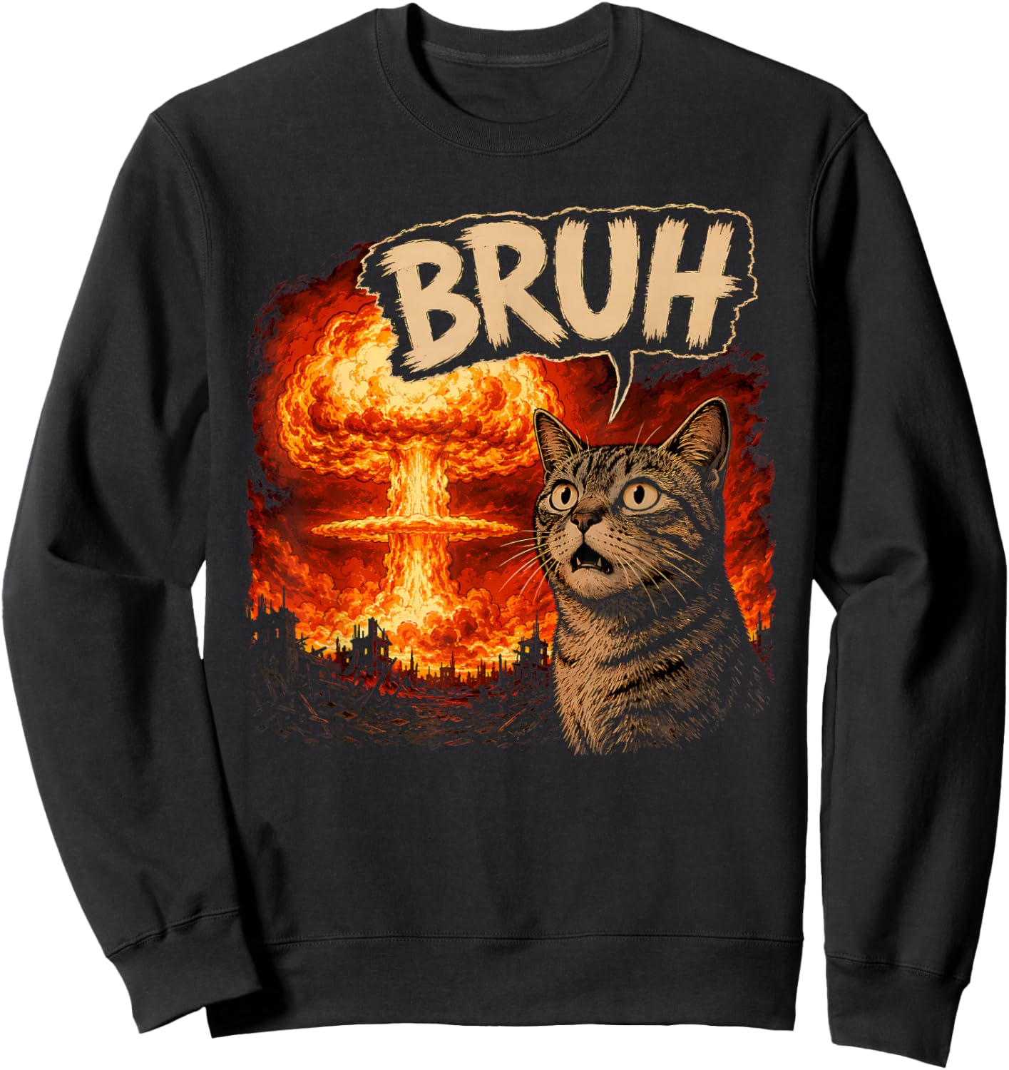 Bruh Cat Meme Funny Kids Meme Slang Trendy Viral Joke Sweatshirt - Sweatshirt | Black