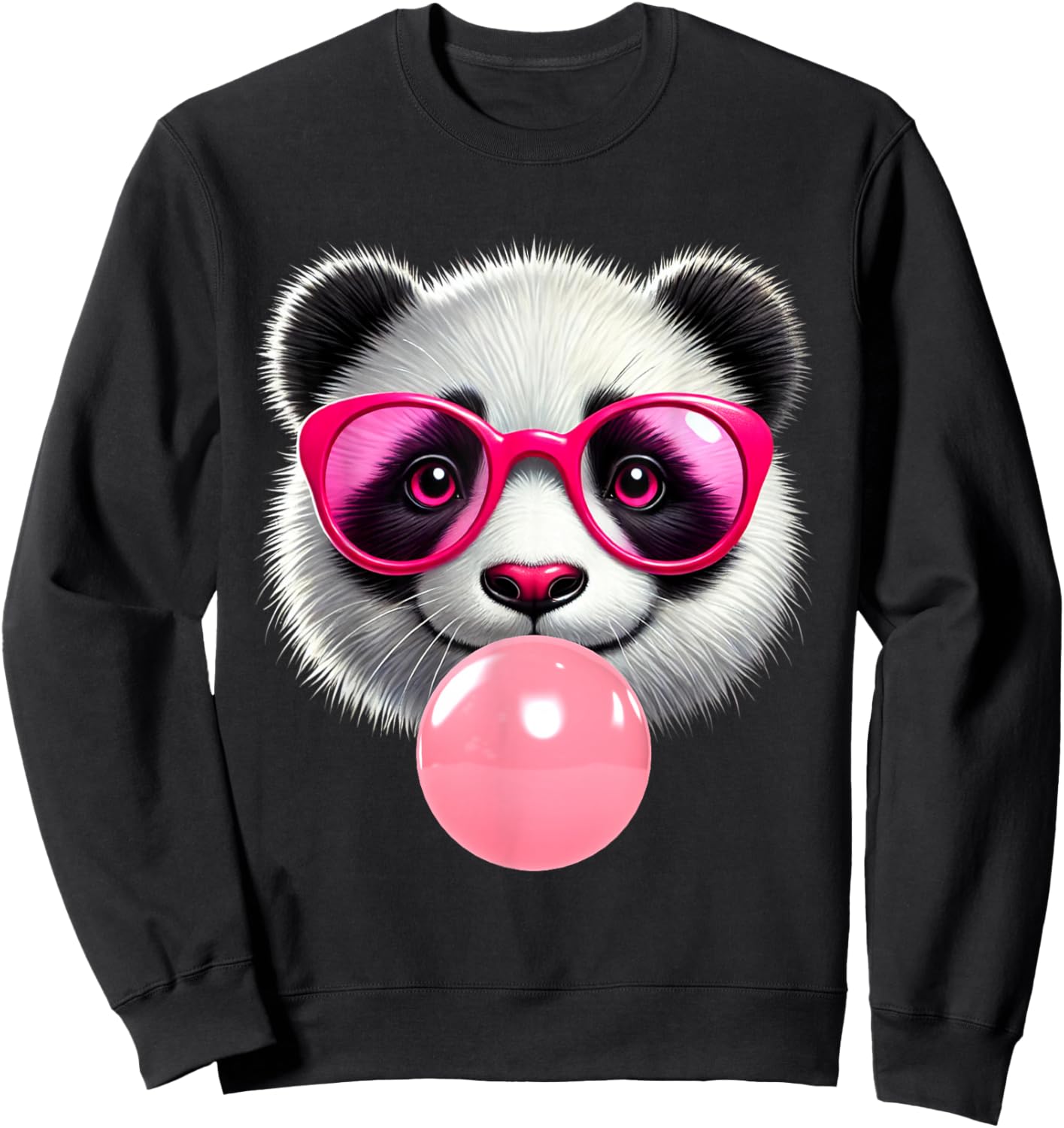 Funny Panda Pink Glasses Blowing Bubble Gum Animal Lovers Sweatshirt - Sweatshirt | Black