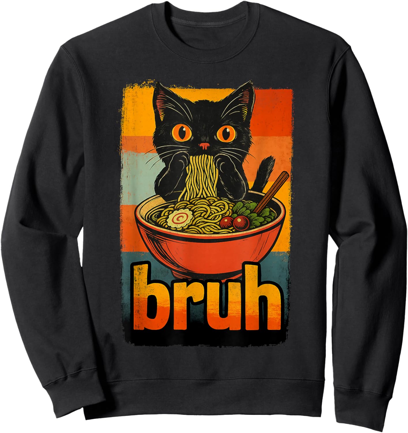 Funny Cat Eating Japanese Ramen Noodles Gifts Men Women Kid Sweatshirt - Sweatshirt | Black