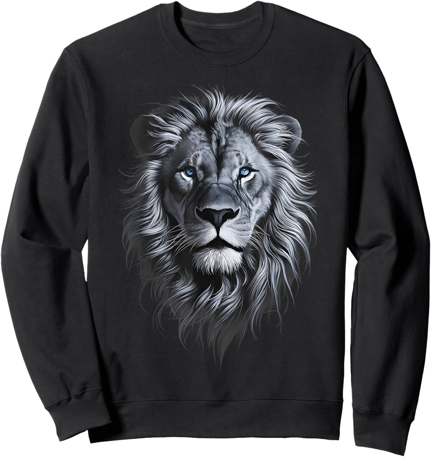 Lion Head With Blue Eyes Black art for lions lover Animals Sweatshirt - Sweatshirt | Black