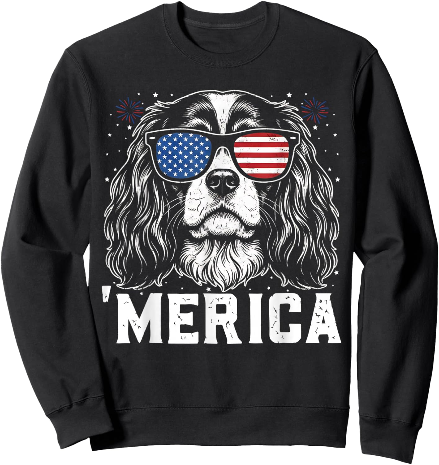 Cavalier King Charles Merica 4th of July USA Dog Lover Sweatshirt - Sweatshirt | Black