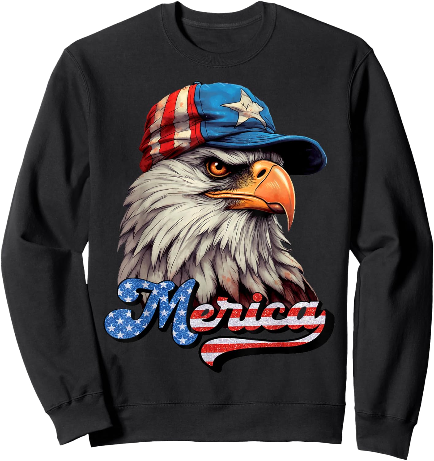 Merica Patriotic USA Eagle Of Freedom 4th of July Men Women Sweatshirt - Sweatshirt | Black