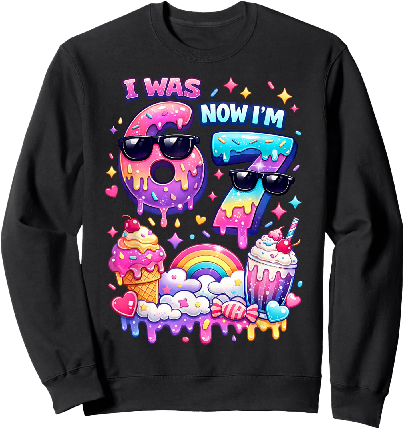 I was 6 Now I'm 7 Ice Cream Dripping 67 Meme Kindergeburtstag Sweatshirt - Sweatshirt | Black