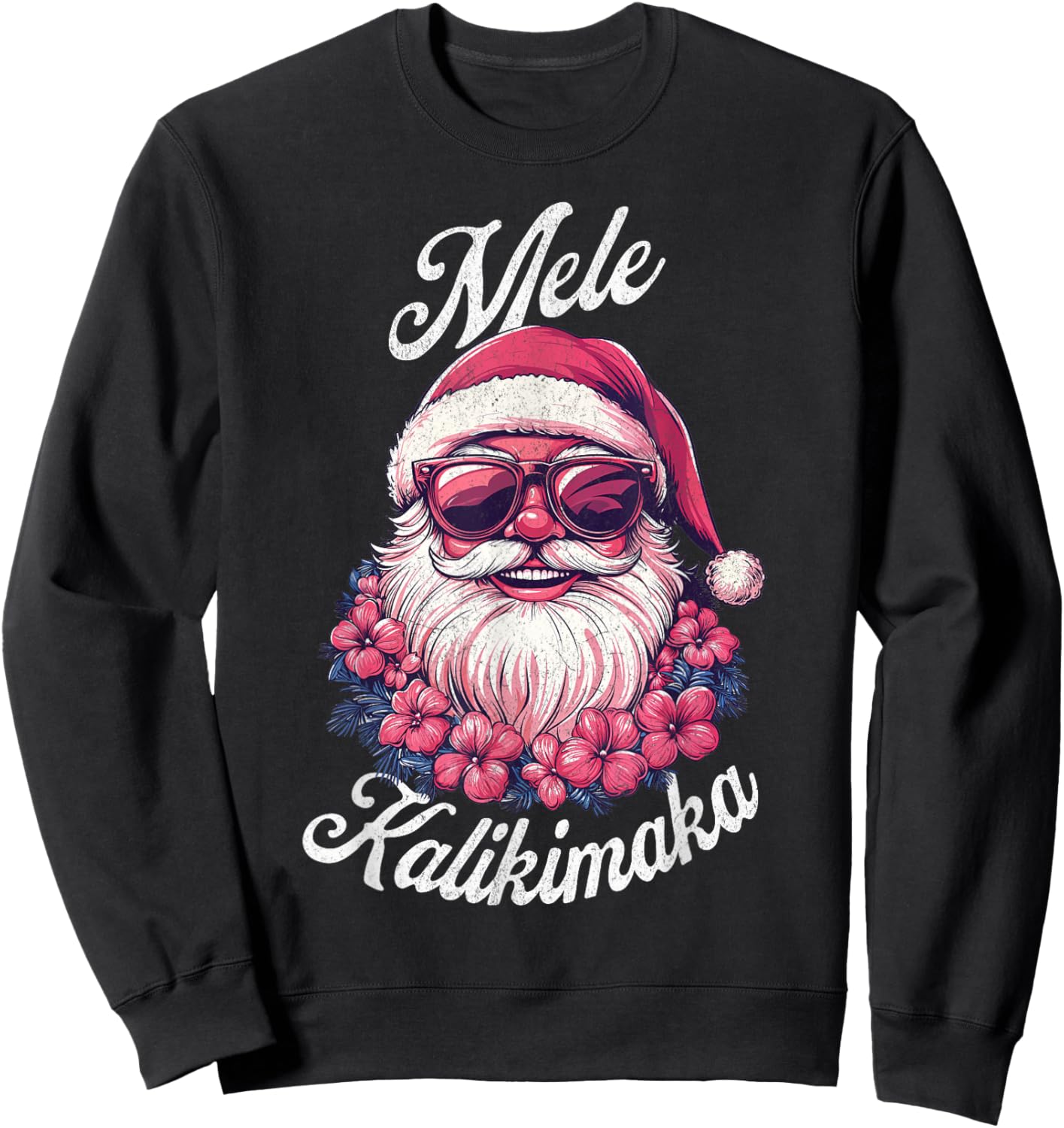 Mele Kalikimaka Retro Hawaiian Santa Claus Hawaii Christmas Sweatshirt - Sweatshirt | Black