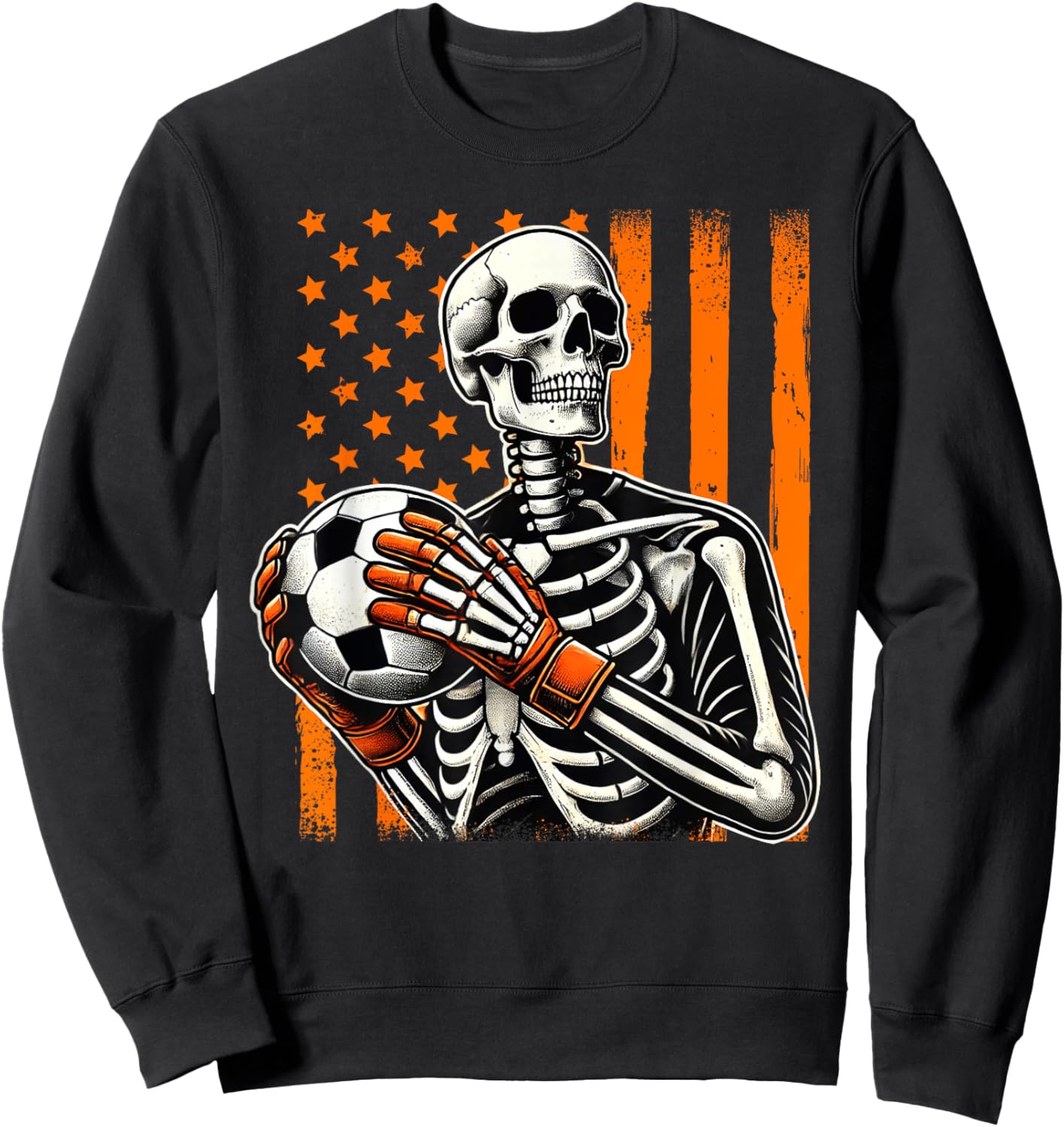 Skeleton Goalkeeper Holding Soccer Ball Goalie Halloween USA Sweatshirt - Sweatshirt | Black