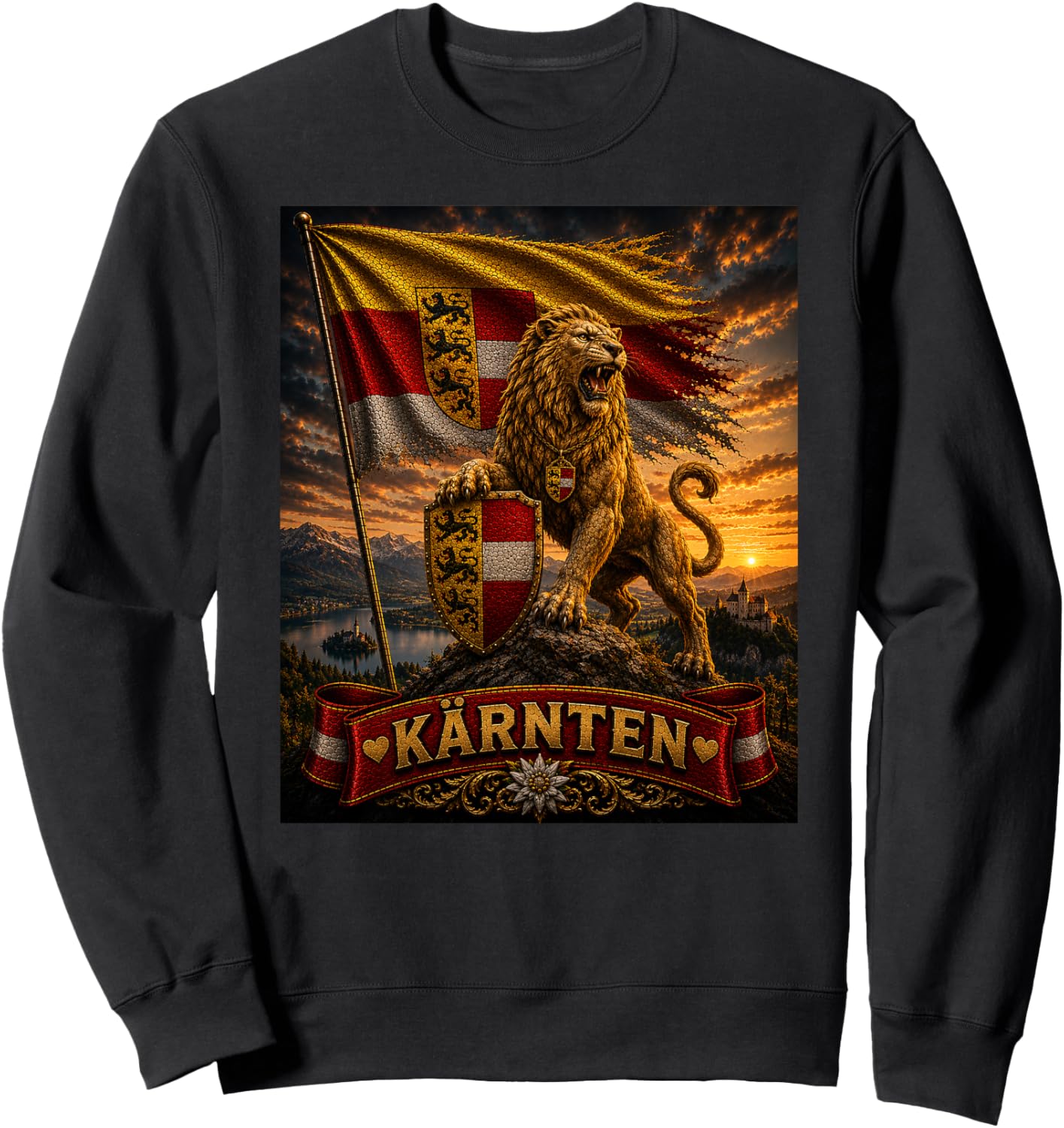 Kärnten Wappen Löwe Kärntner Flagge Herren & Damen Premium Sweatshirt - Sweatshirt | Black