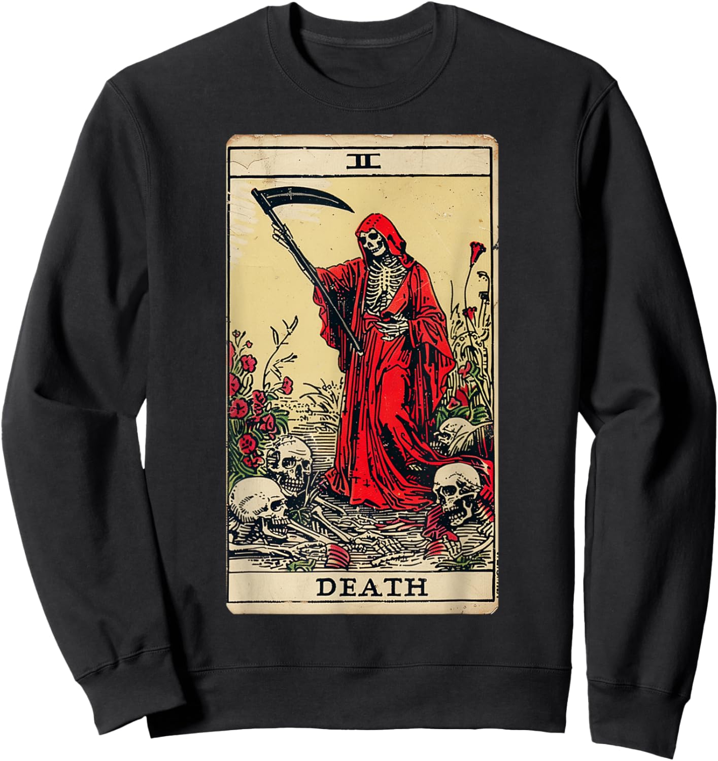 Vintage Death Tarot Card Black Gothic Skull Dead Reaper Grim Sweatshirt - Sweatshirt | Black