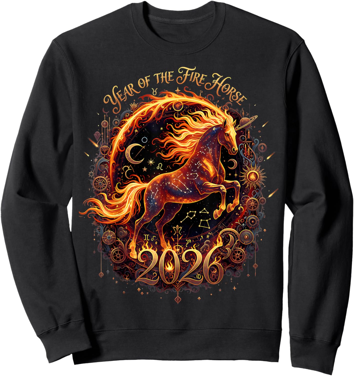 Year of the Fire Horse 2026 Moon Chinese New Year Zodiac Sweatshirt - Sweatshirt | Black