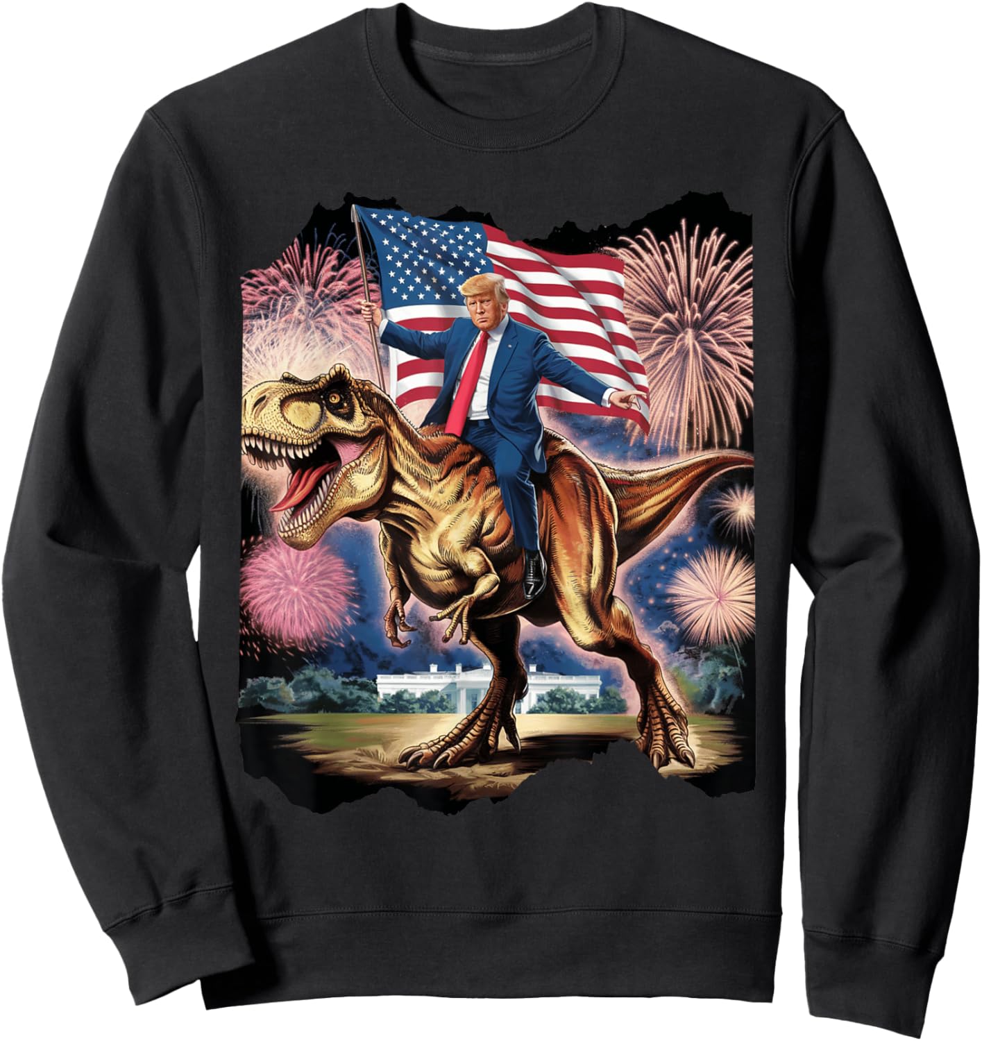 Donald Trump T Rex Dinosaur White House US America President Sweatshirt - Sweatshirt | Black