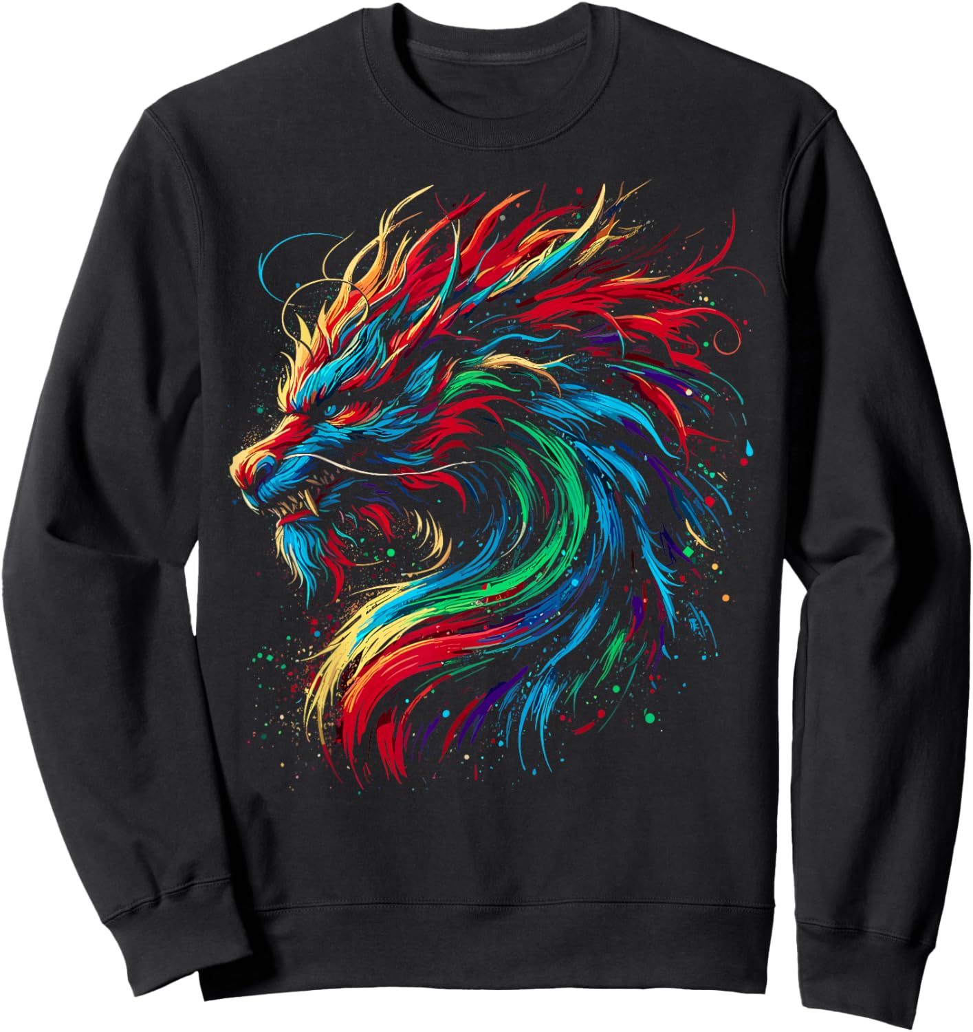 Dragon Colorful Animal Art Fantasy Dragon Sweatshirt - Sweatshirt | Black