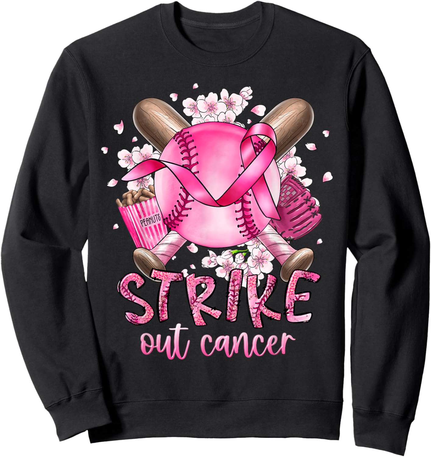 Strike Out Breast Cancer Softball Baseball Player Support Sweatshirt - Sweatshirt | Black