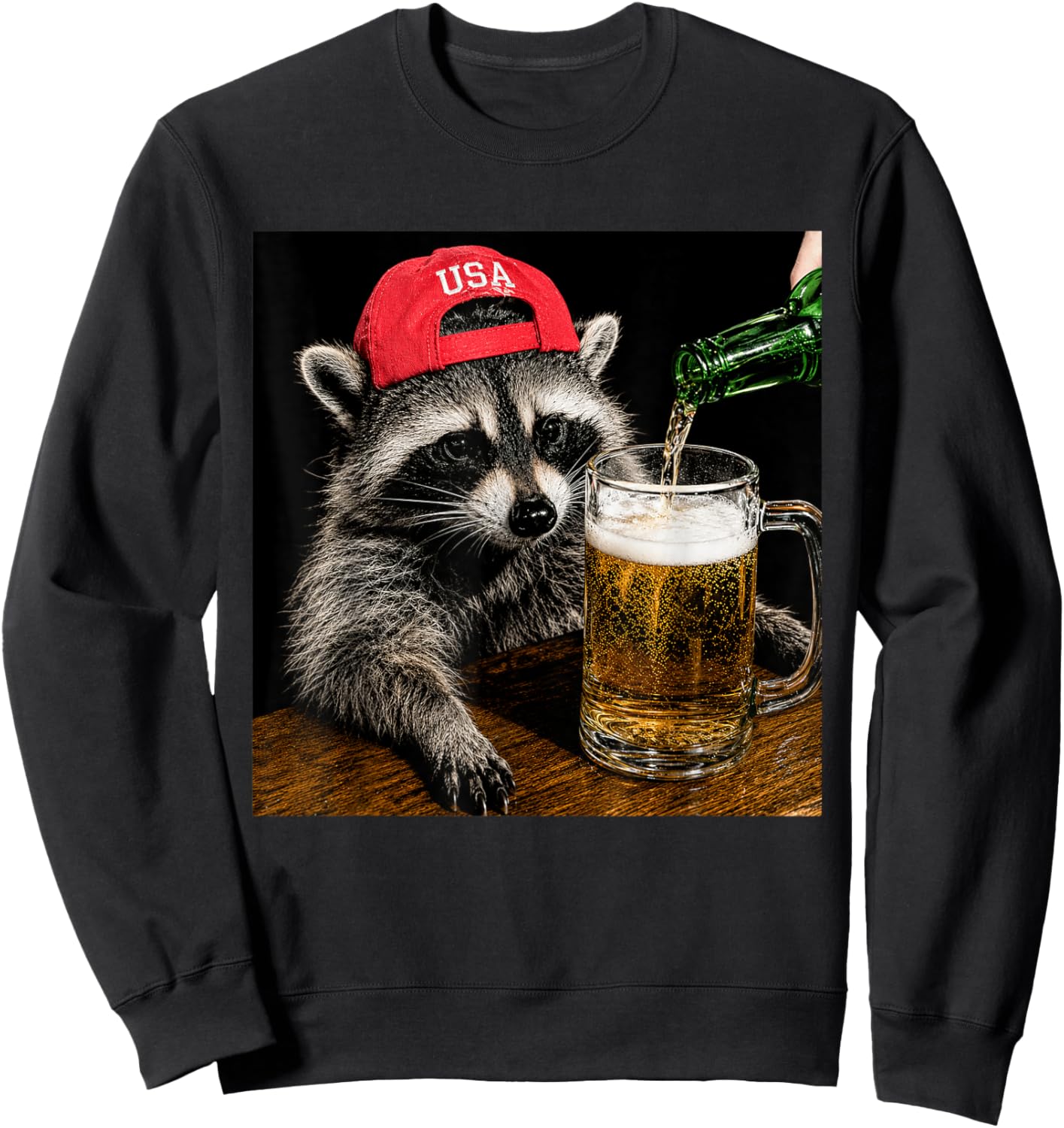 Funny Raccoon Drinking Beer Patriotic USA 4th of July Men Sweatshirt - Sweatshirt | Black