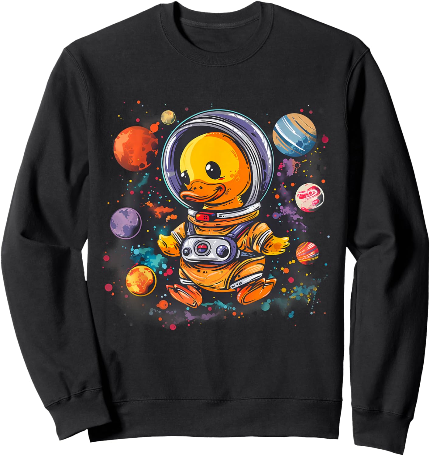 Rubber Duck Space Astronaut Planet Rubber Duck Lover Science Sweatshirt - Sweatshirt | Black