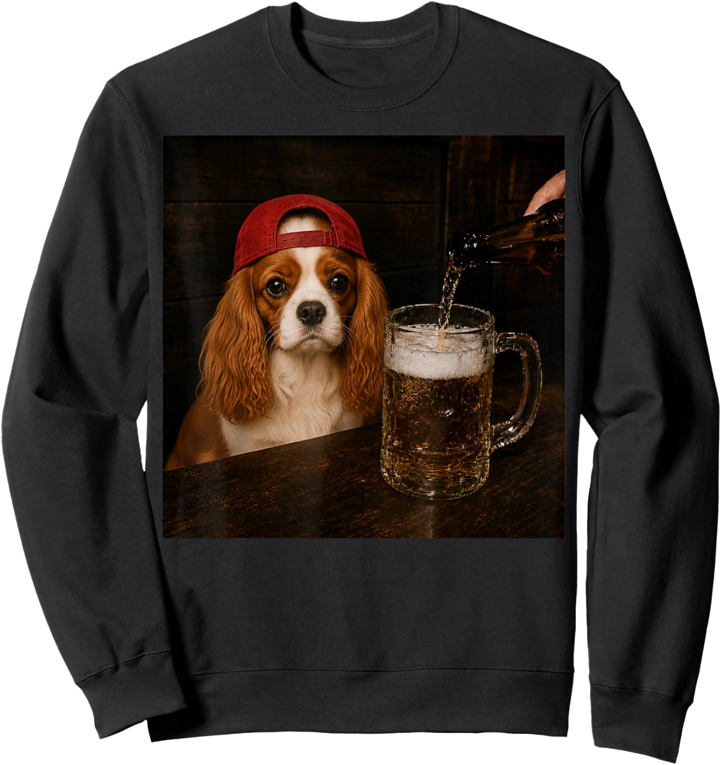 Cavalier King Charles Spaniel Drinking Beer Funny Dog Meme Sweatshirt - Sweatshirt | Black