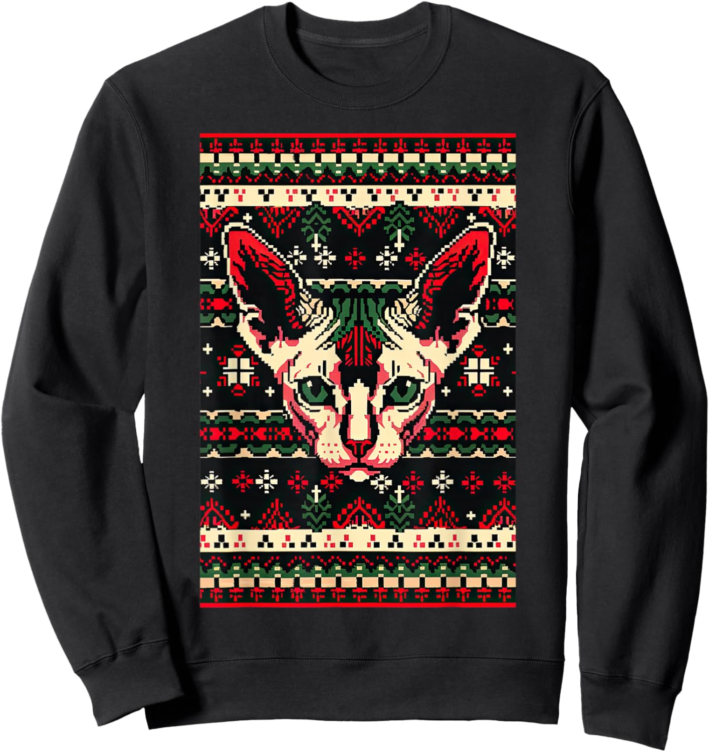Christmas Ugly Sweater Sphynx Cat Funny Xmas Sweatshirt - Sweatshirt | Black