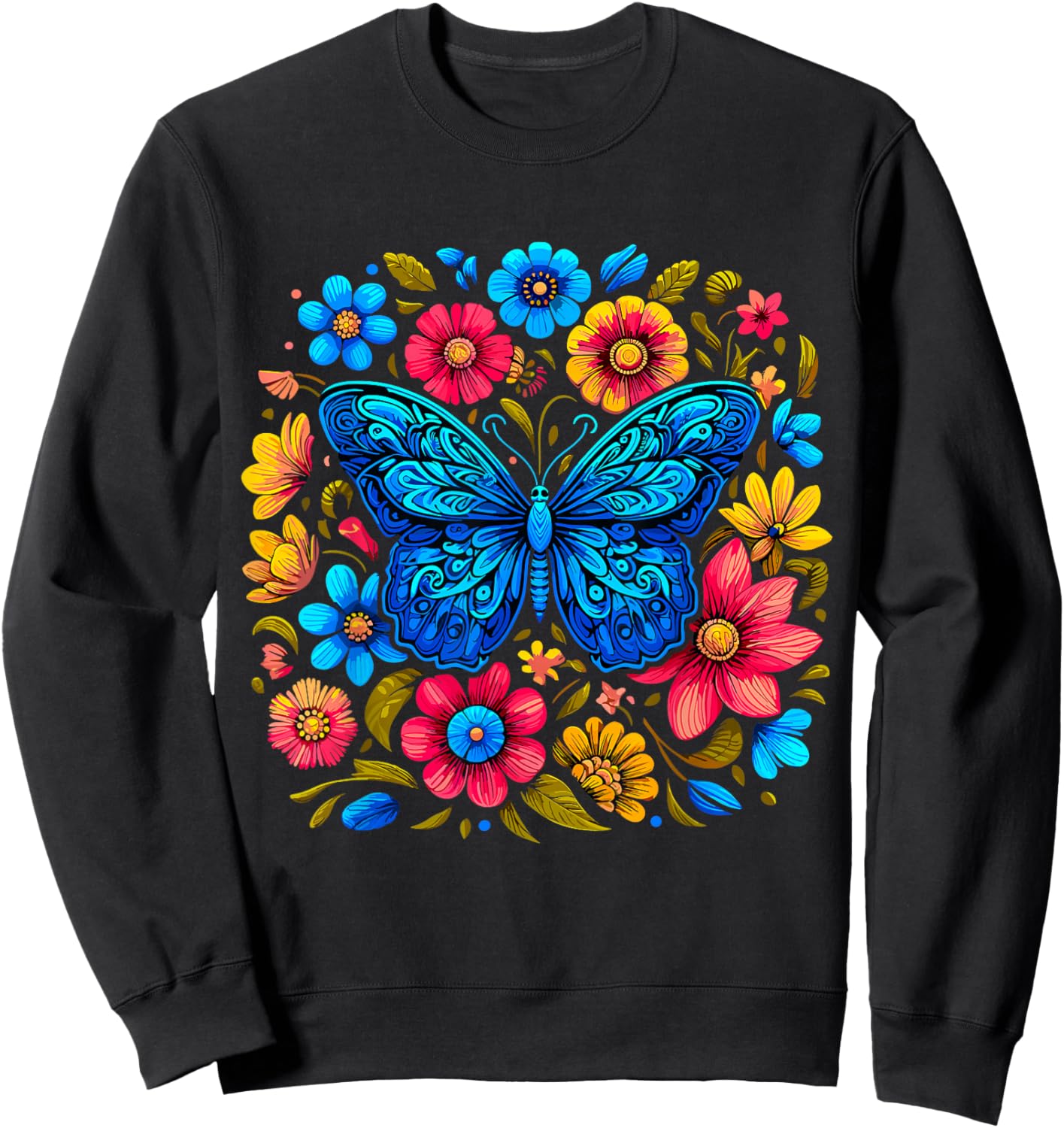 Butterfly Flowers Aesthetic Butterfly Sweatshirt - Sweatshirt | Black